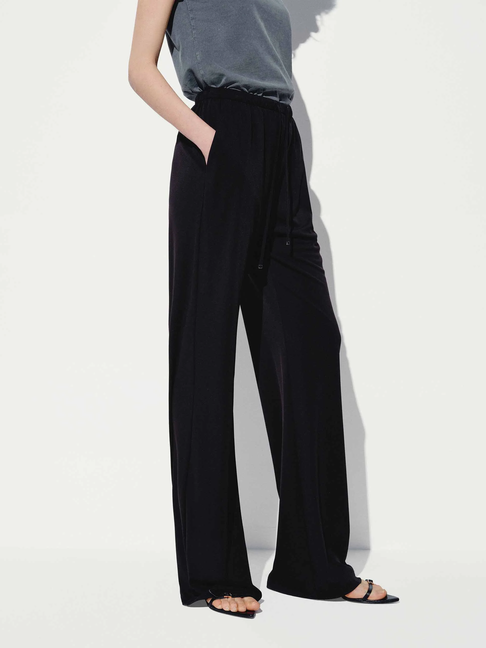 Drawstring Waist Flared Trousers - Image 7