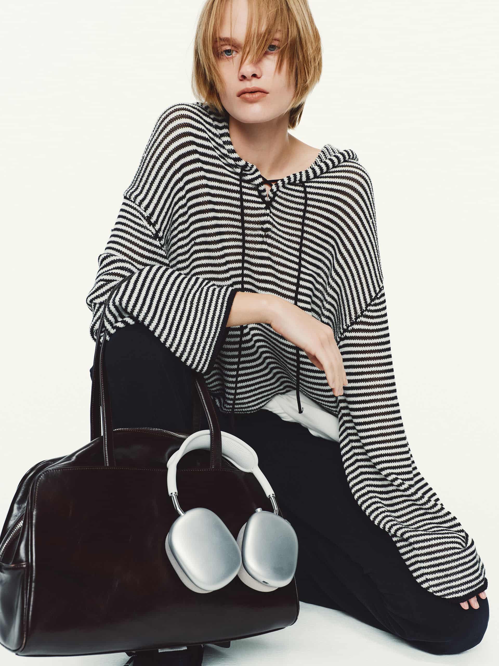 Drawstring Hood Striped Top