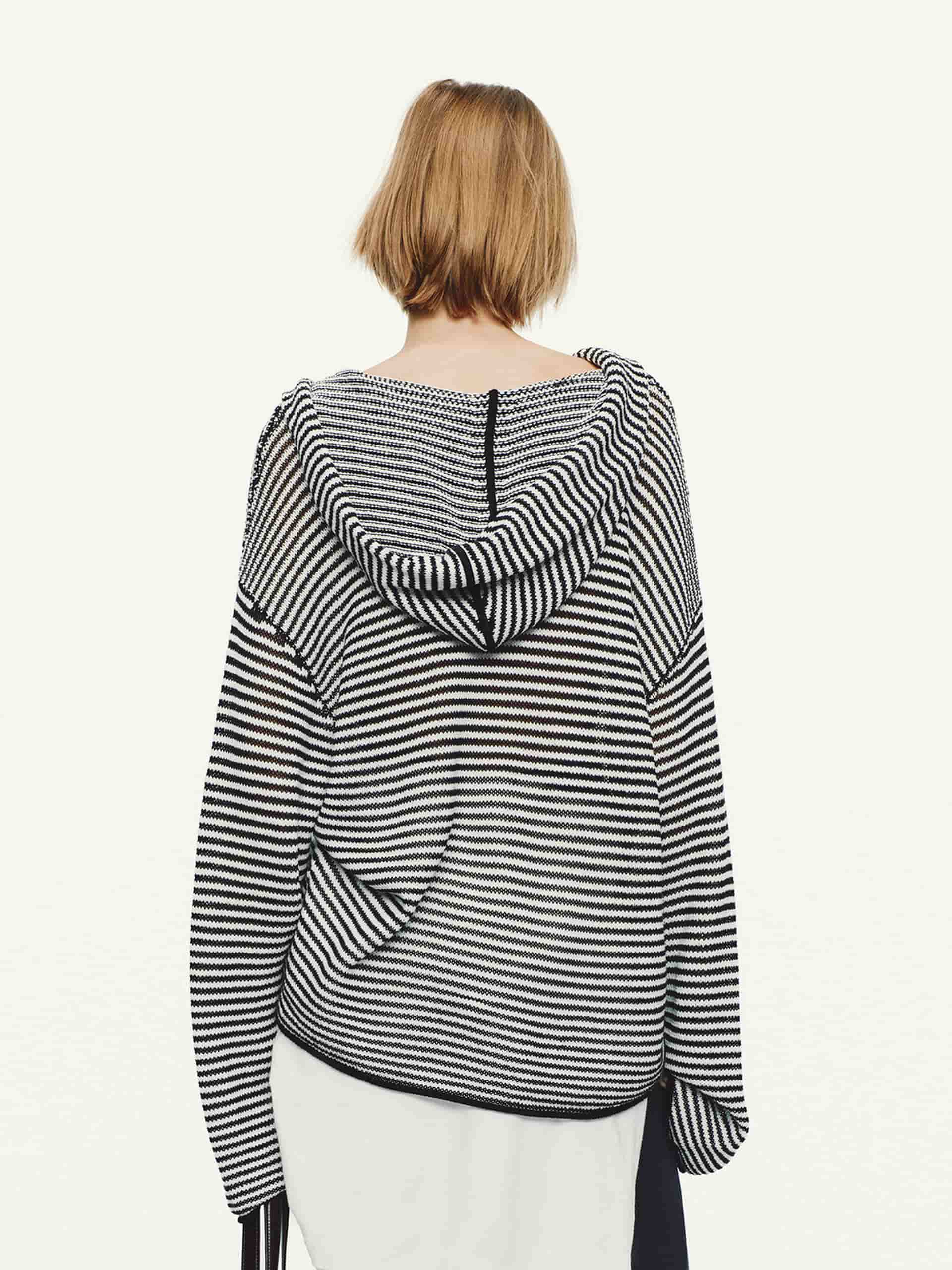 Drawstring Hood Striped Top - Image 3