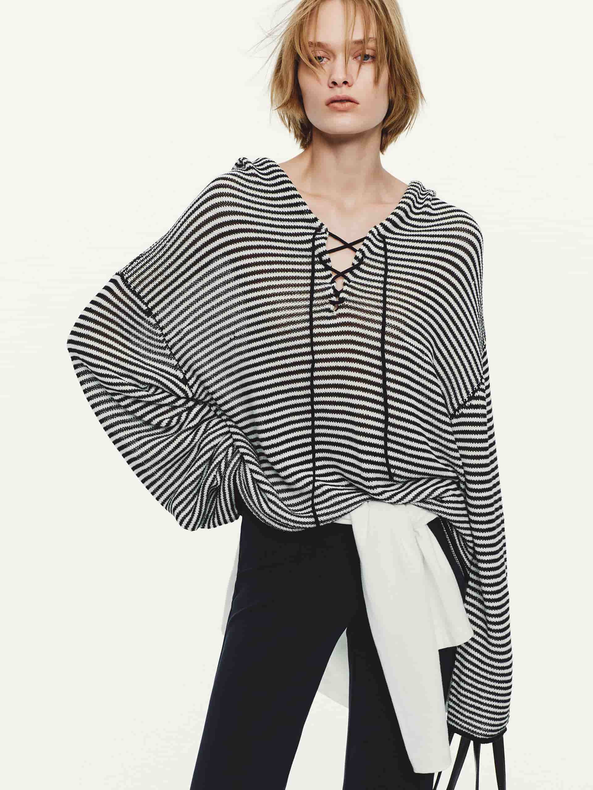 Drawstring Hood Striped Top - Image 4