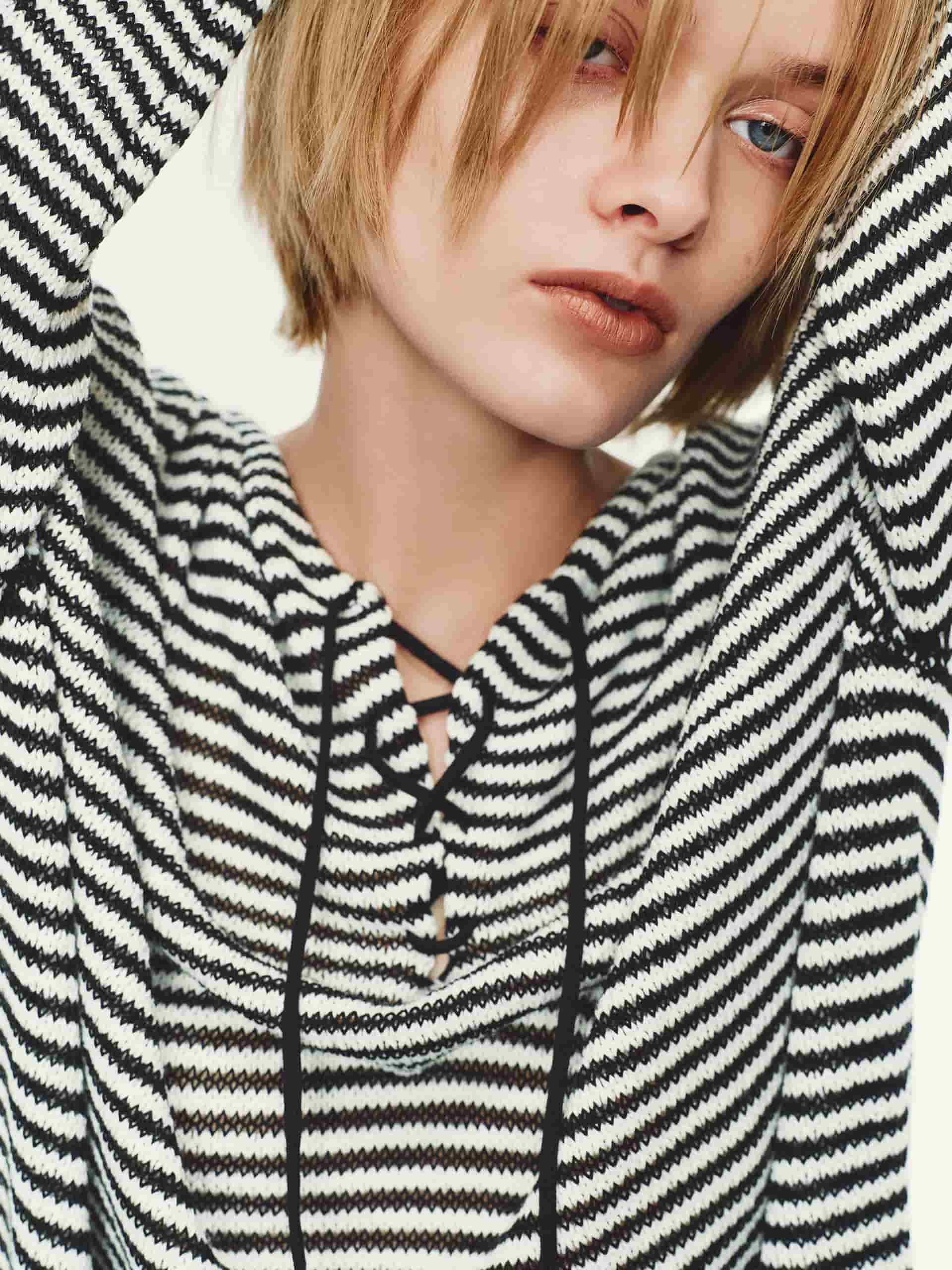 Drawstring Hood Striped Top - Image 6