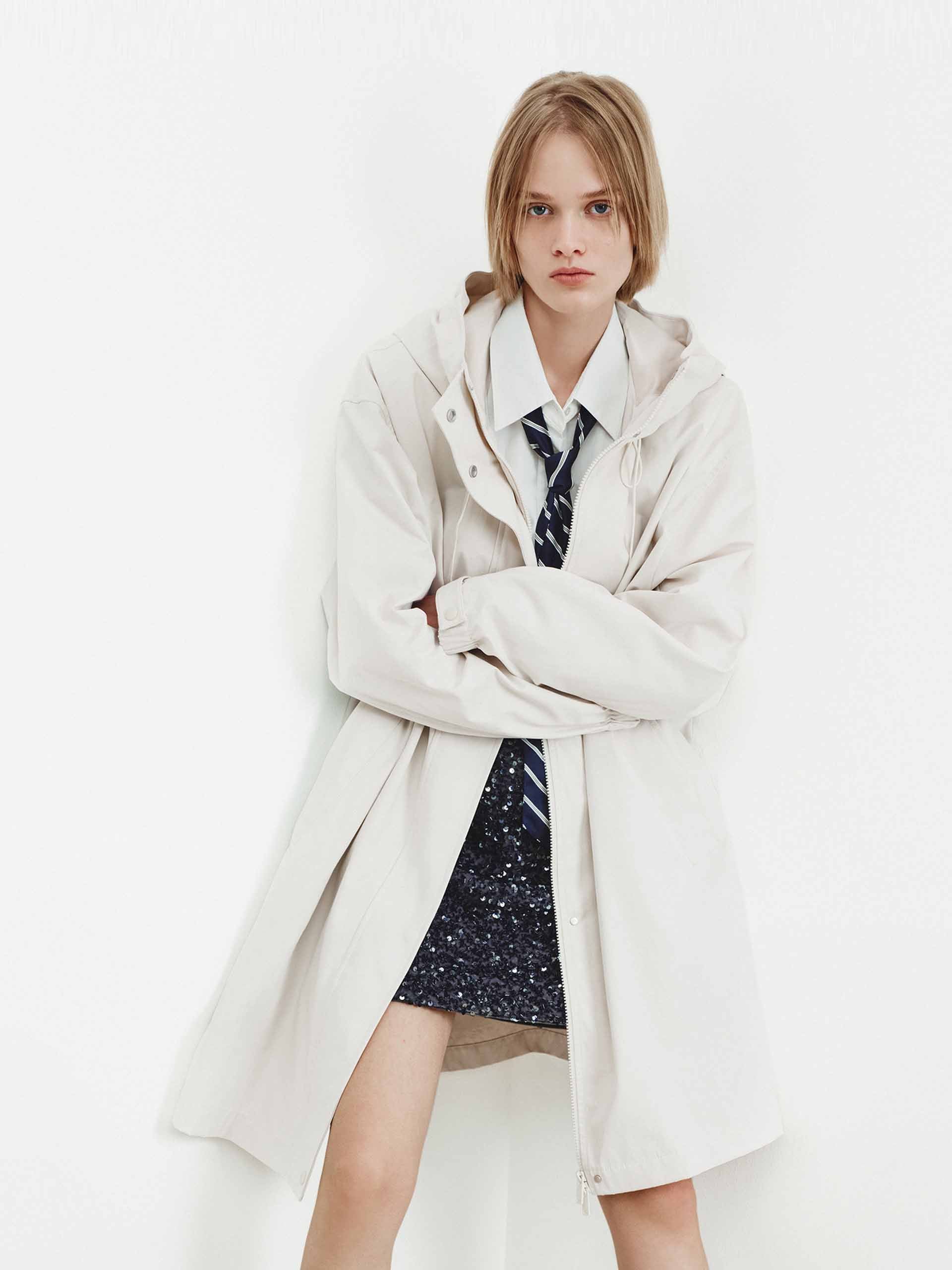 Drawstring Hooded Trench Coat