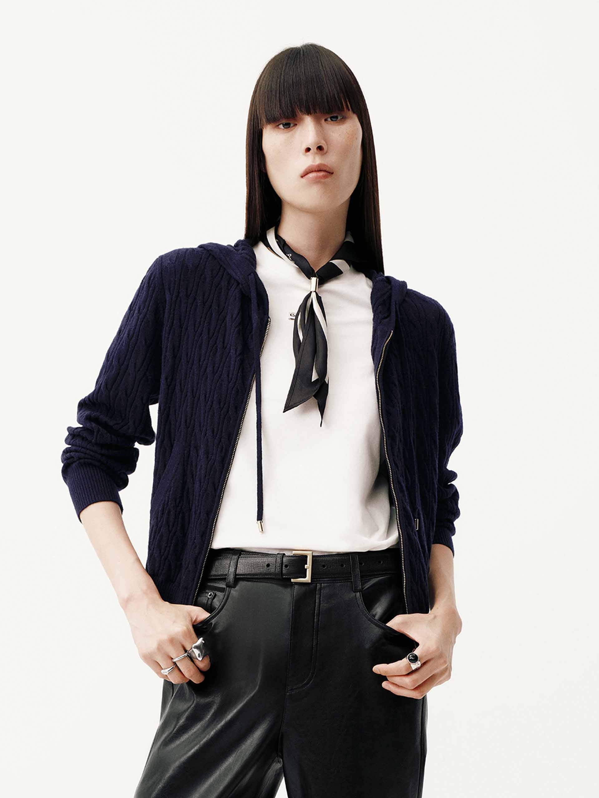Drawstring Hooded Zipper Cardigan - Image 3