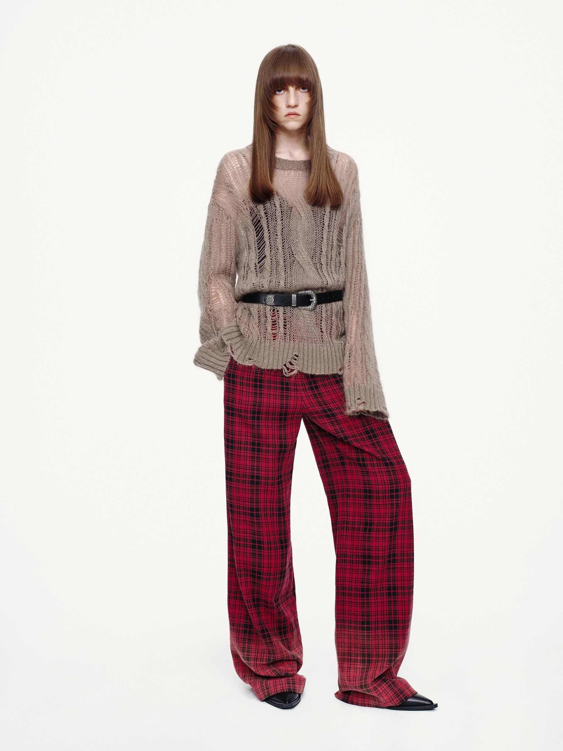 Drawstring Plaid Trousers - Image 2