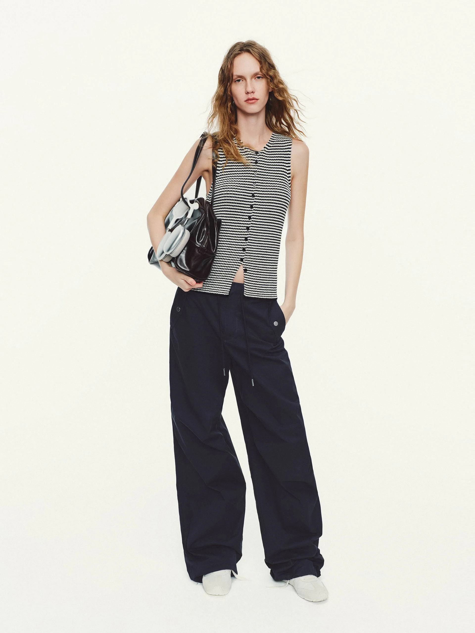 Drawstring Pleated Cotton Pants - Image 2