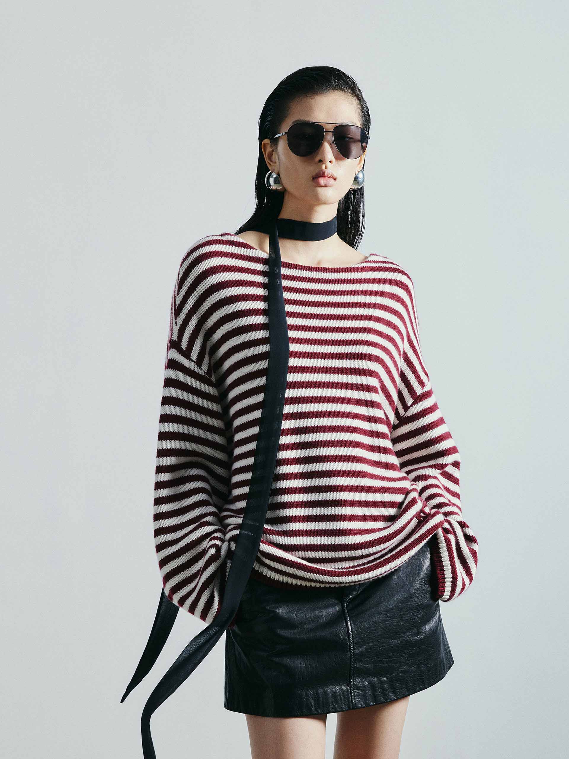 Drop Shoulder Striped Sweater