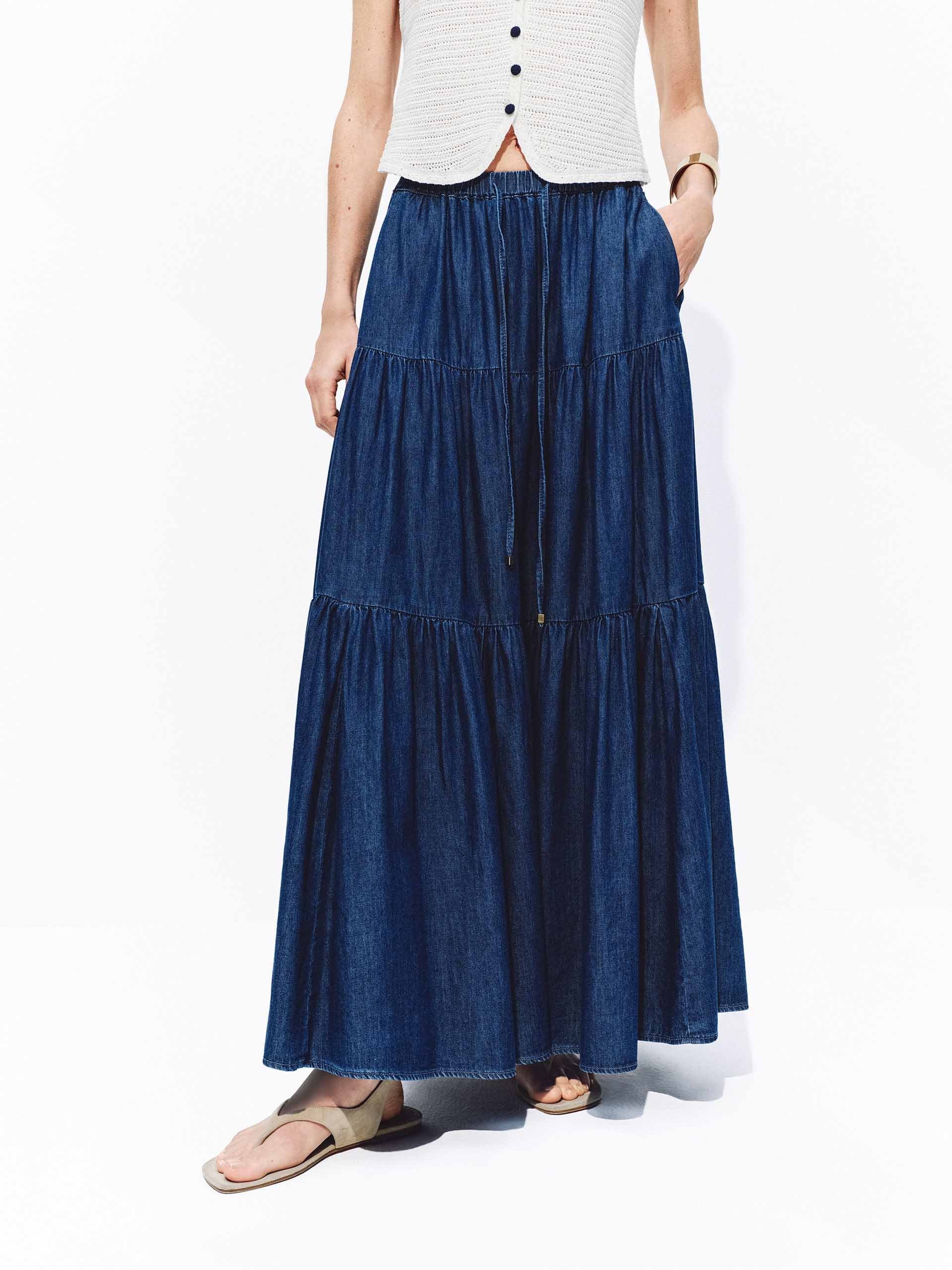 Elastic Waistband Denim Skirt