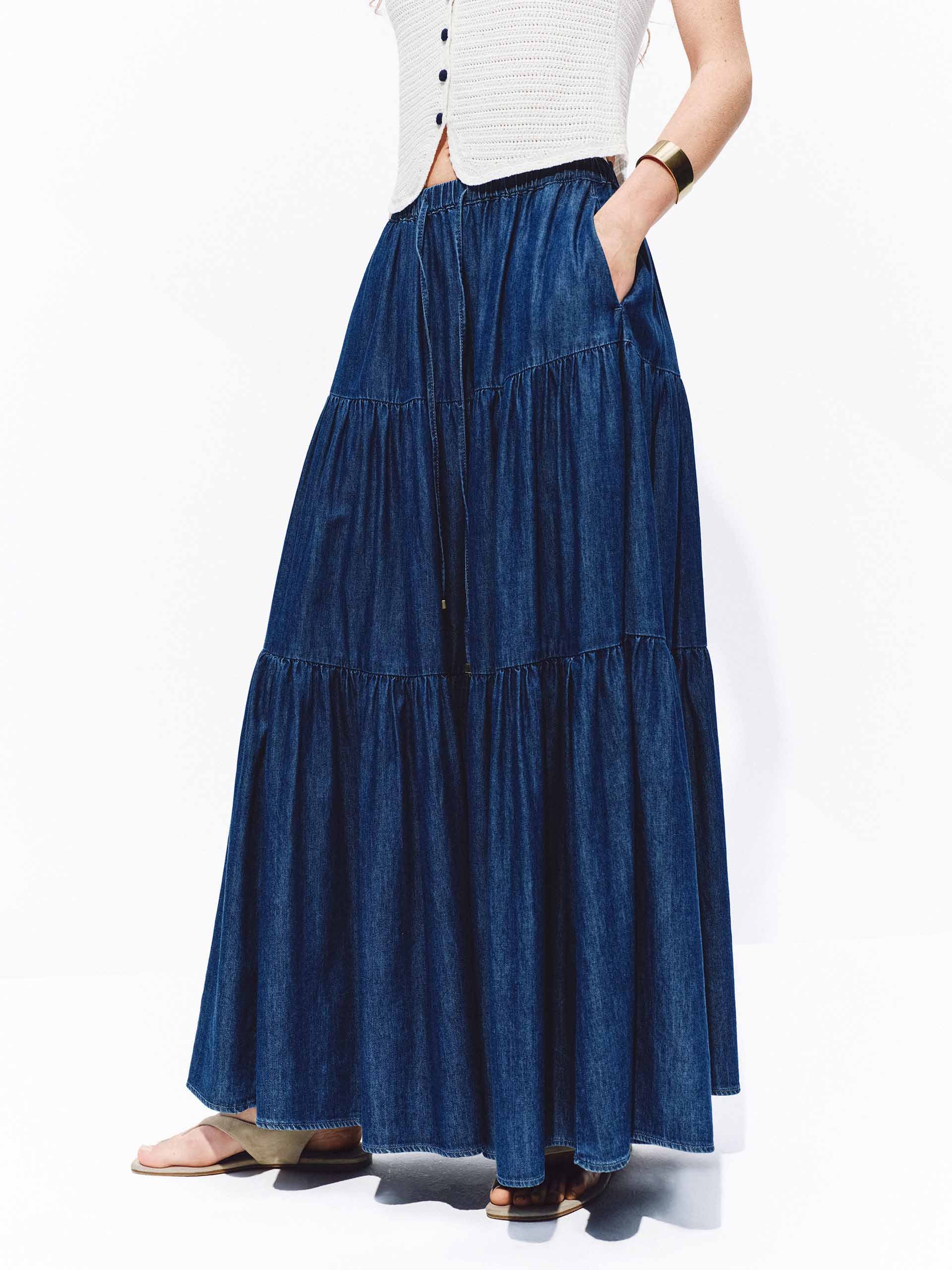 Elastic Waistband Denim Skirt - Image 6