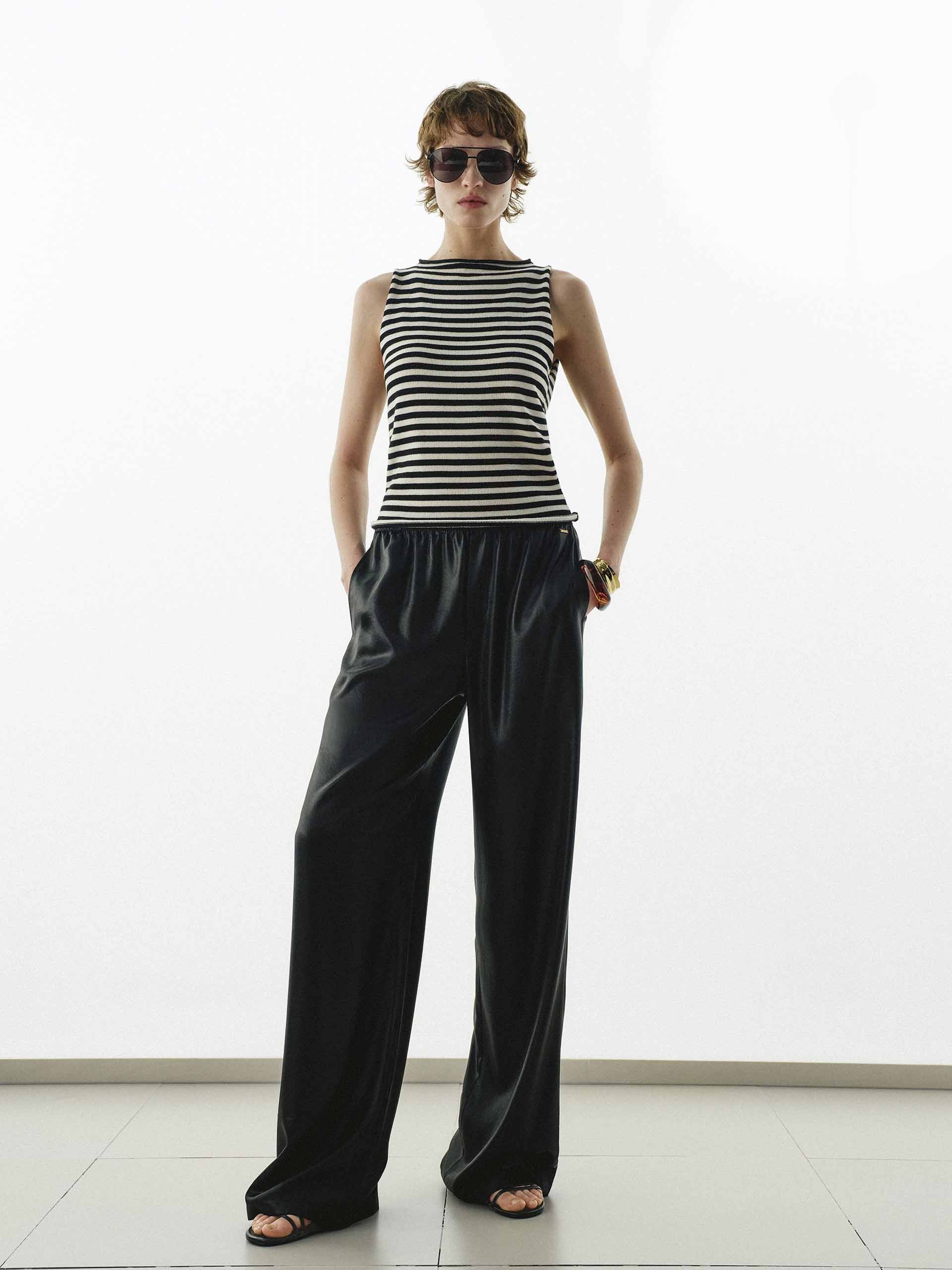 Elastic Waistband Satin Pants - Image 2