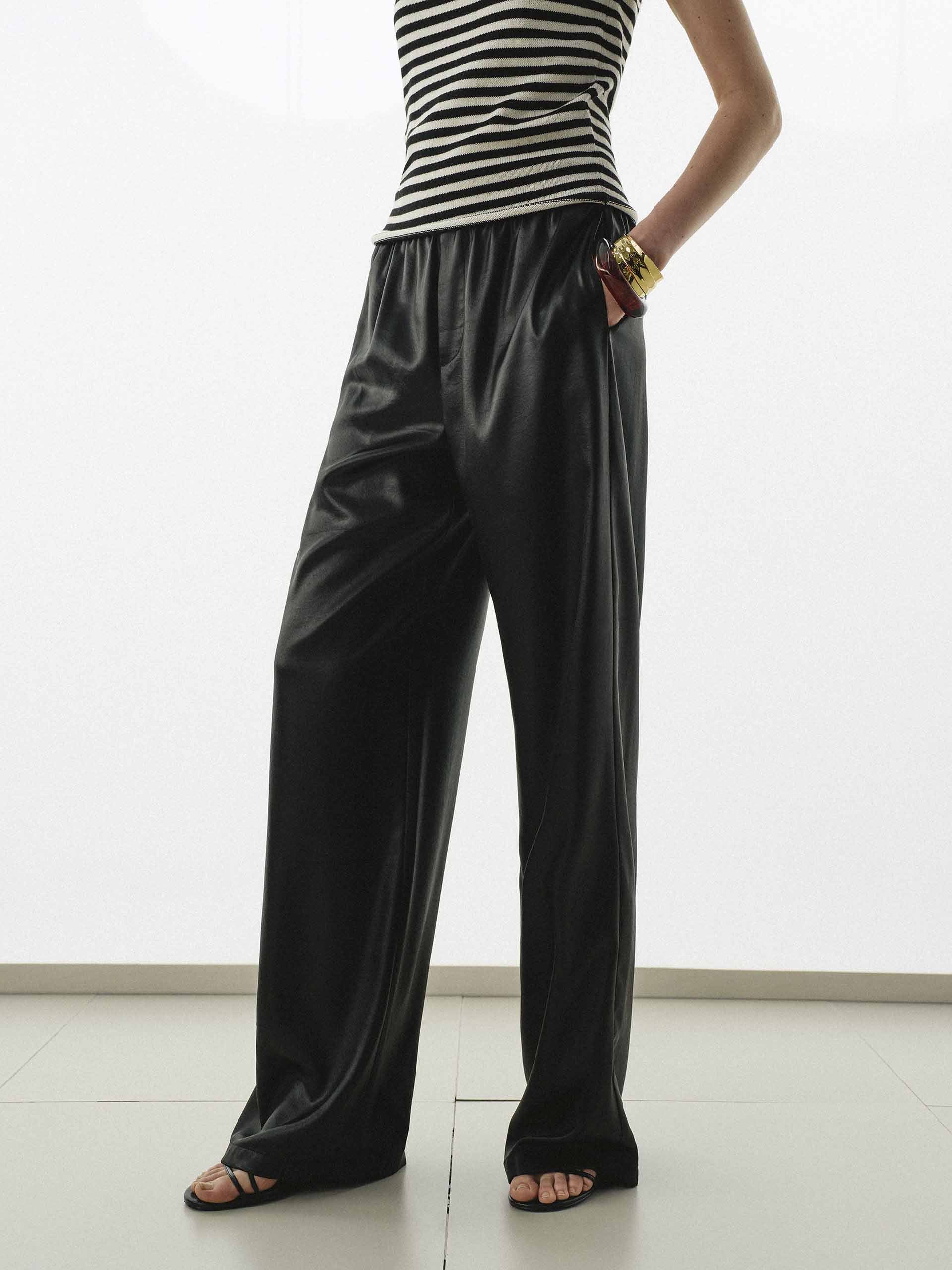 Elastic Waistband Satin Pants - Image 3