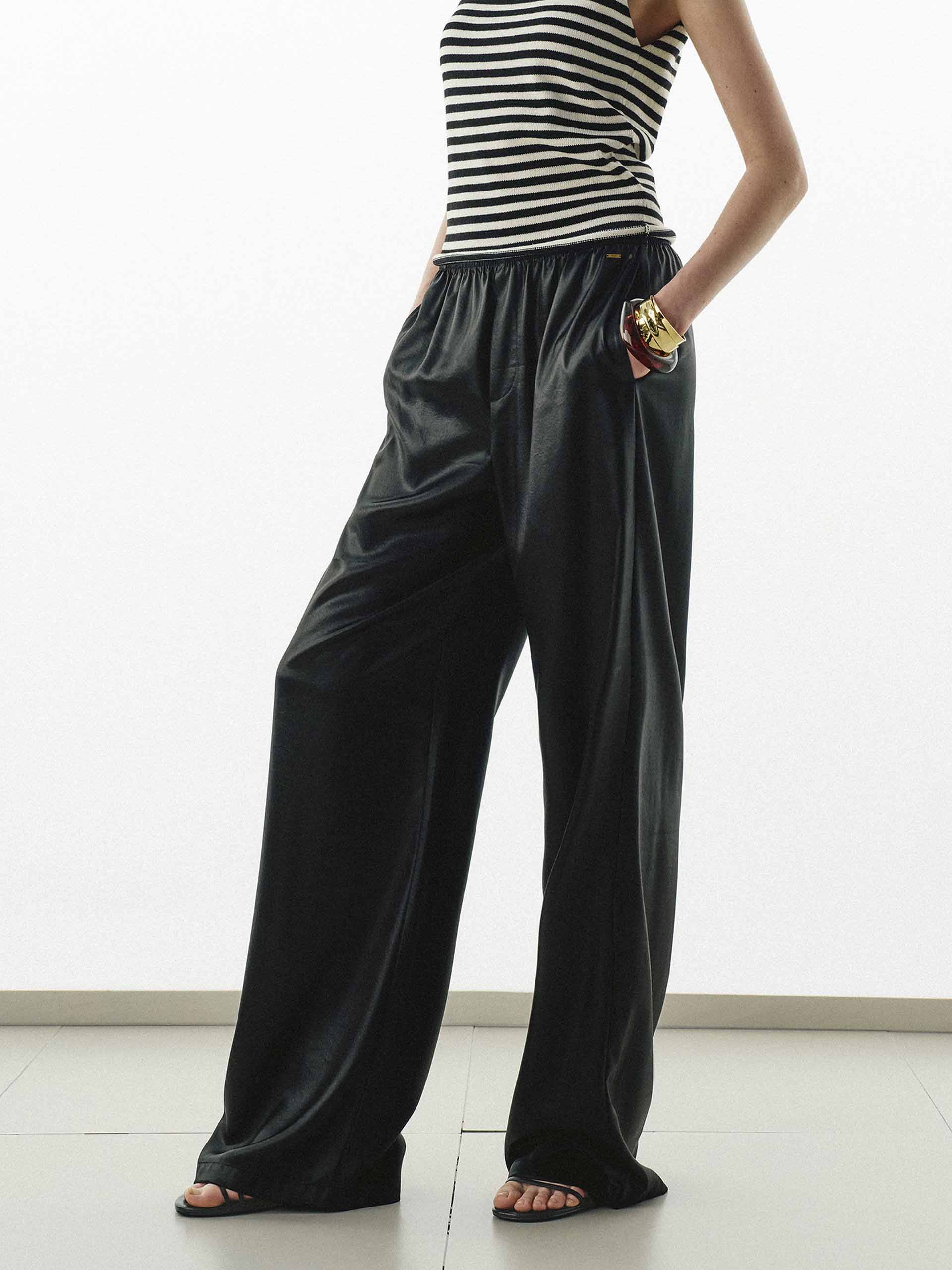 Elastic Waistband Satin Pants - Image 7
