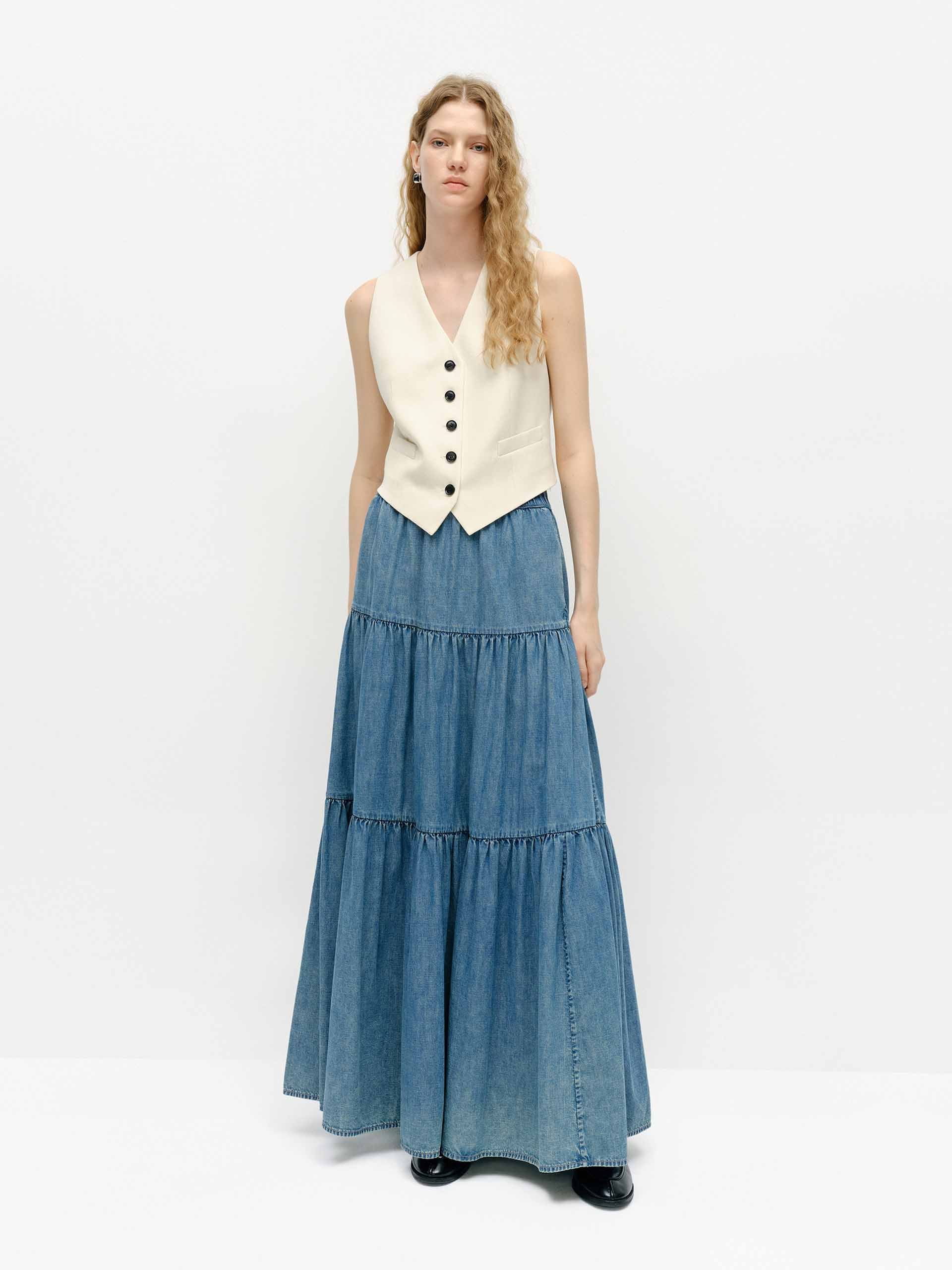 Elasticated Denim Maxi Skirt - Image 2