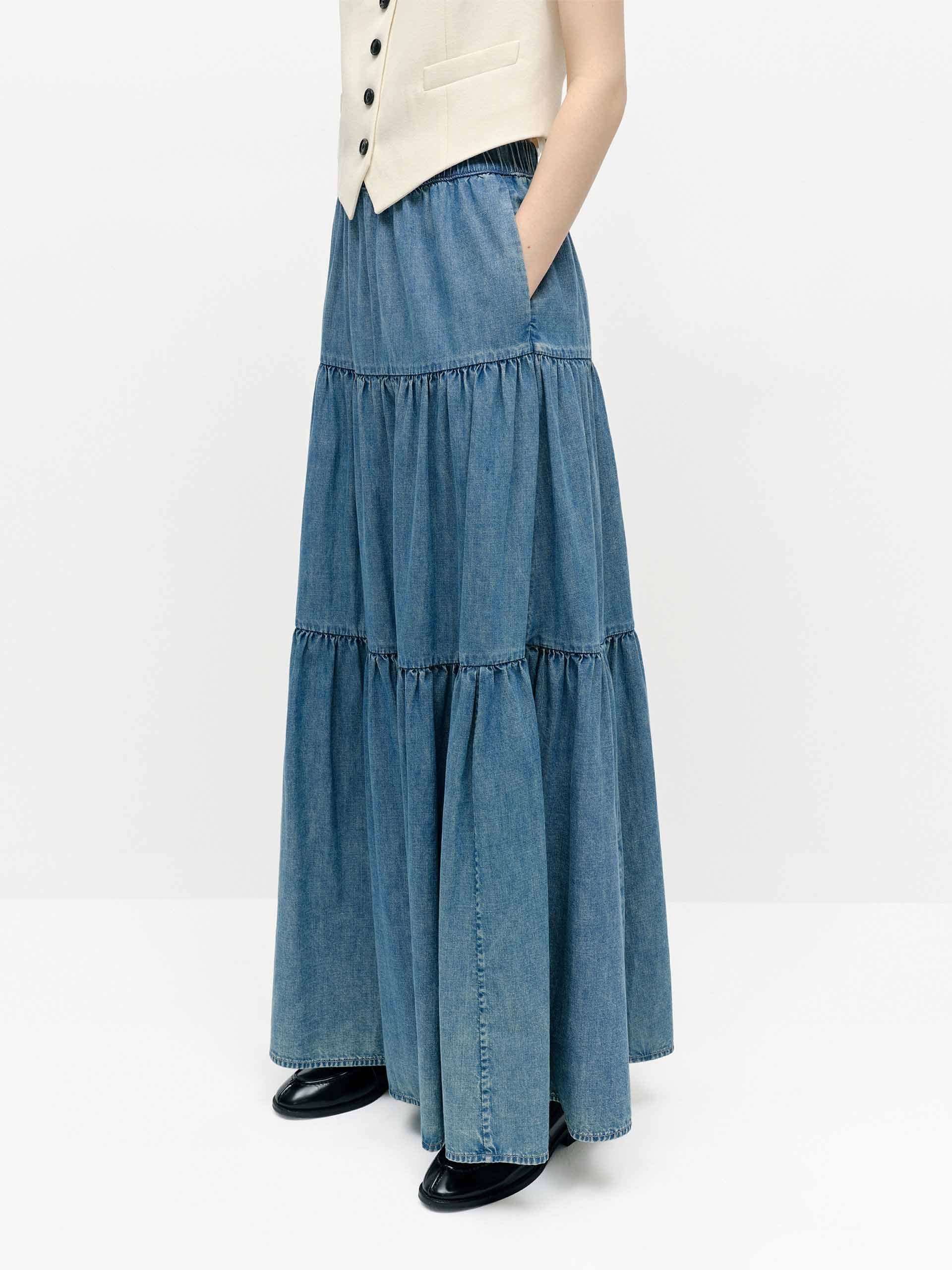 Elasticated Denim Maxi Skirt - Image 3