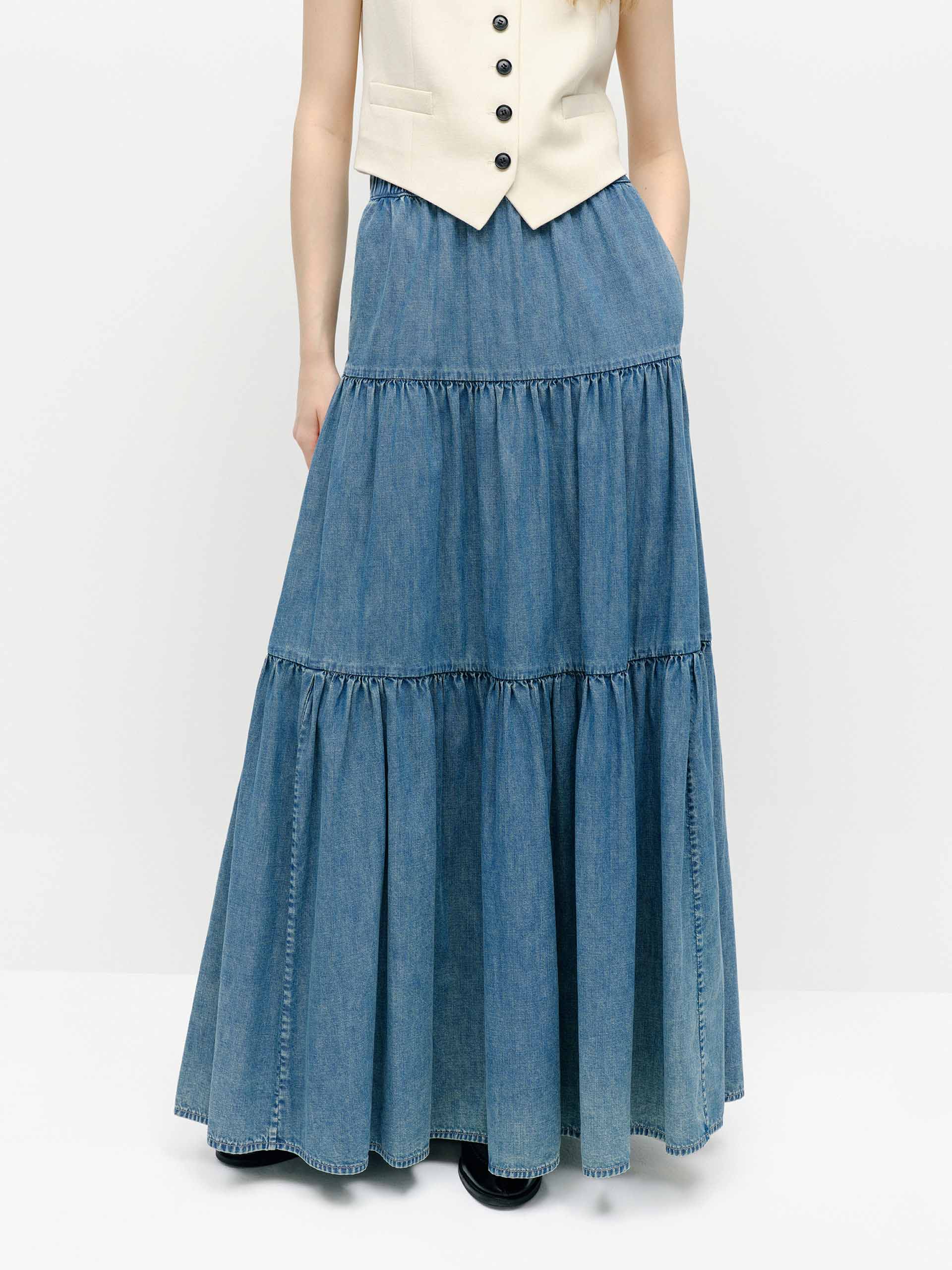 Elasticated Denim Maxi Skirt - Image 7