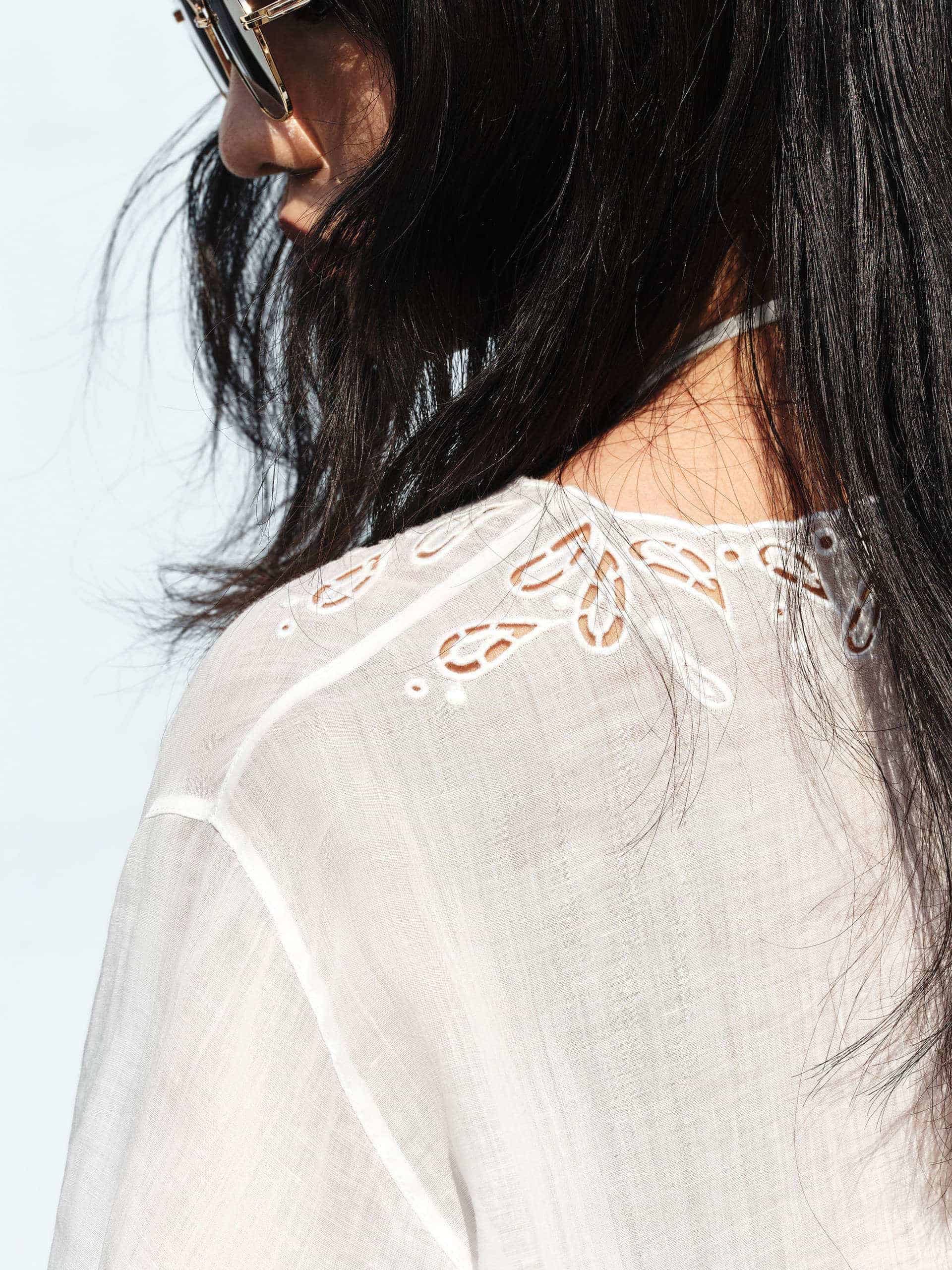 Embroidered V-neck Ramie Top - Image 6