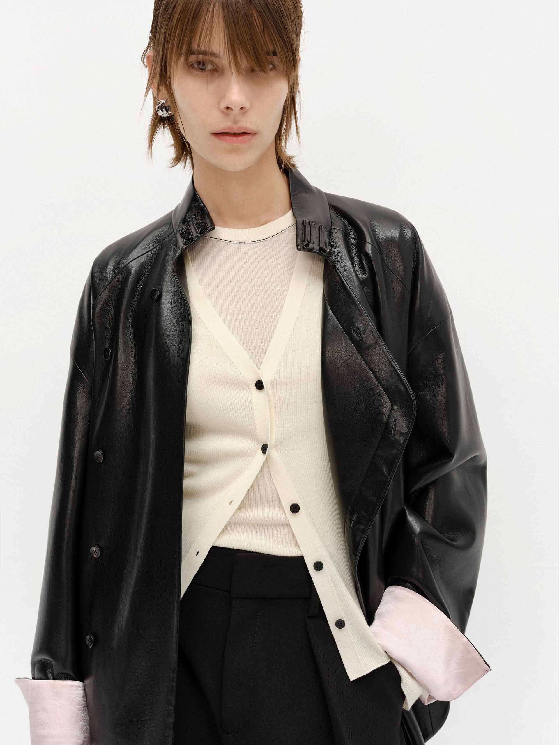 Faux Leather Loose Coat