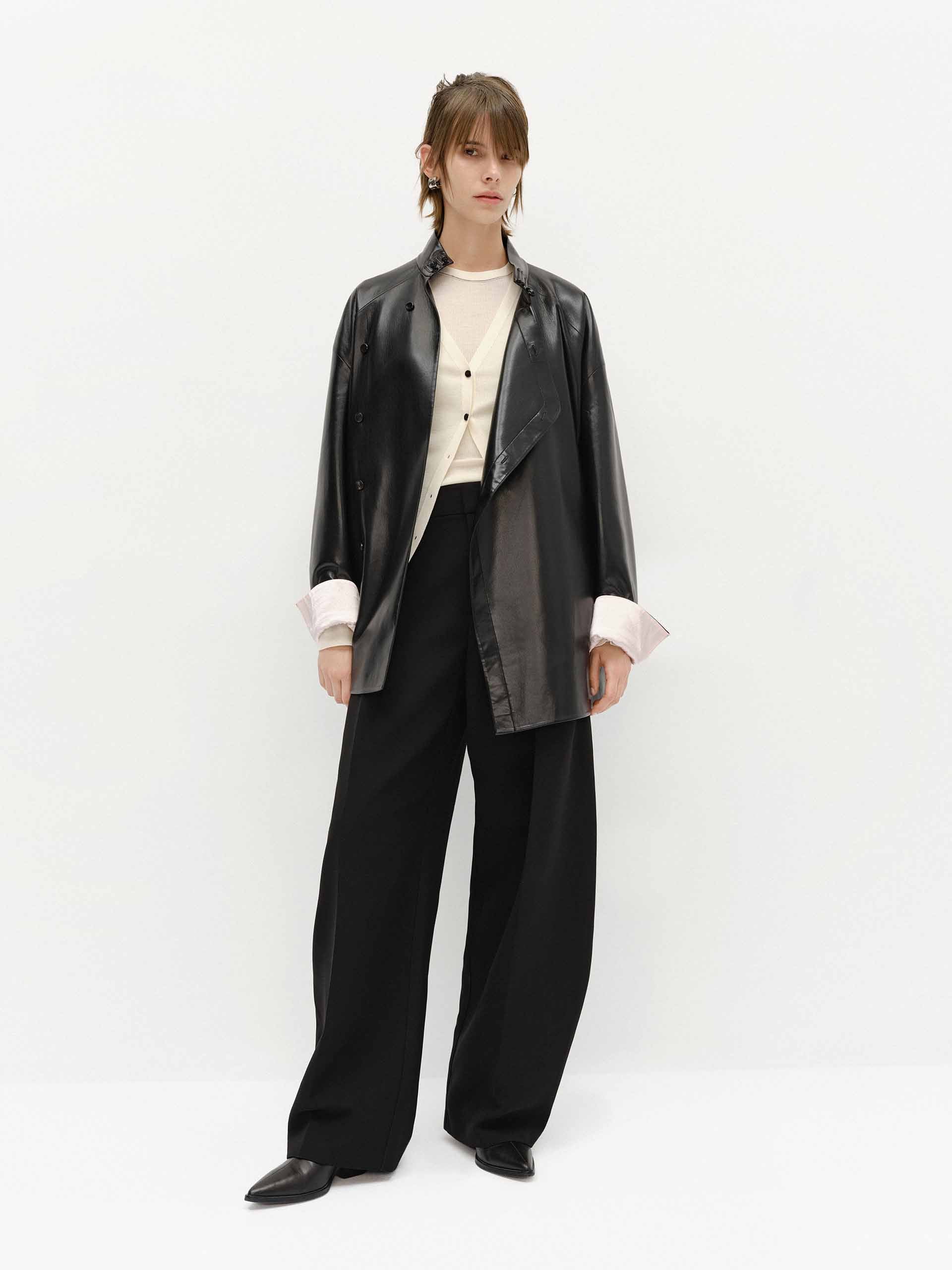 Faux Leather Loose Coat - Image 2