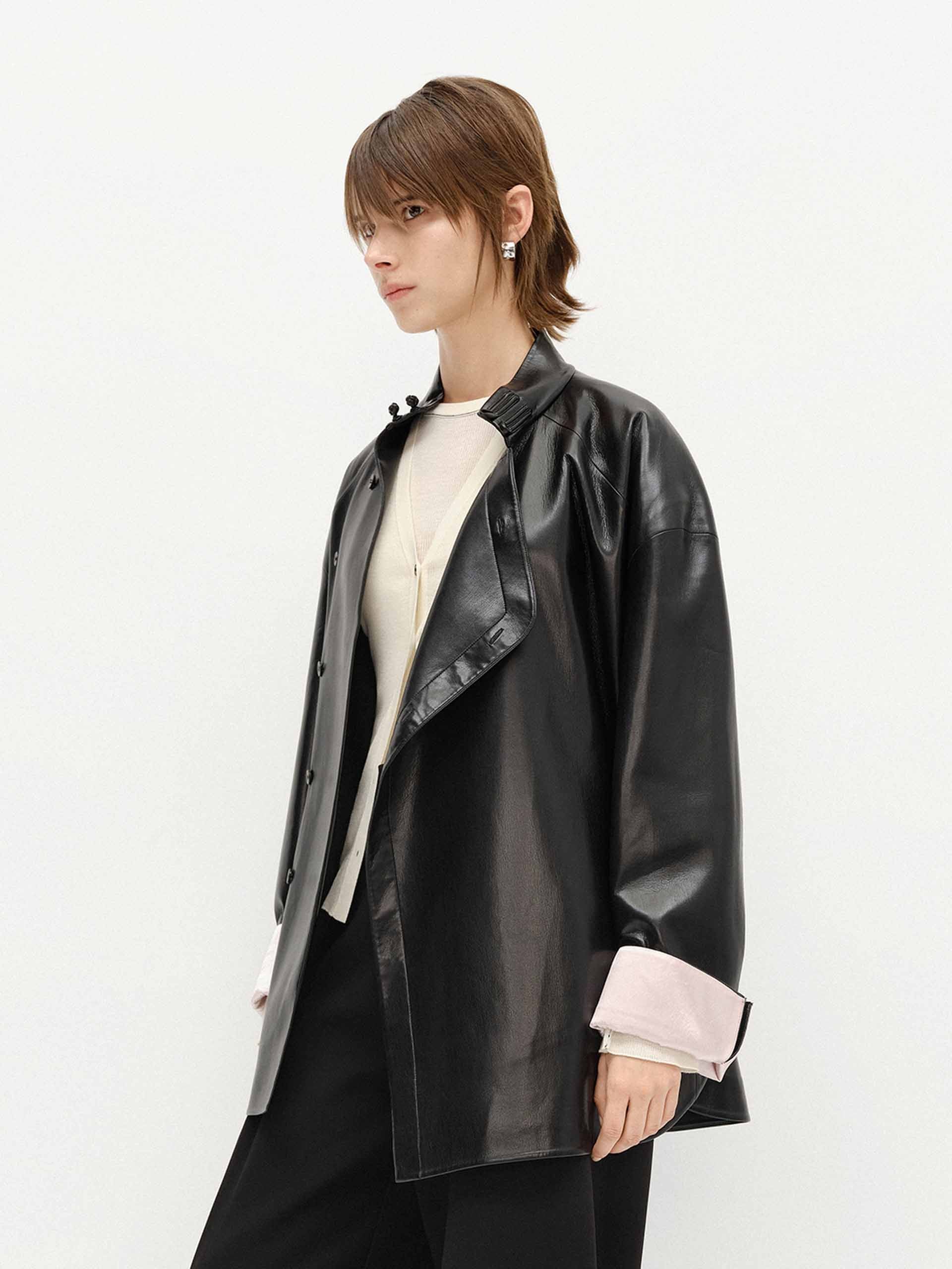Faux Leather Loose Coat - Image 8