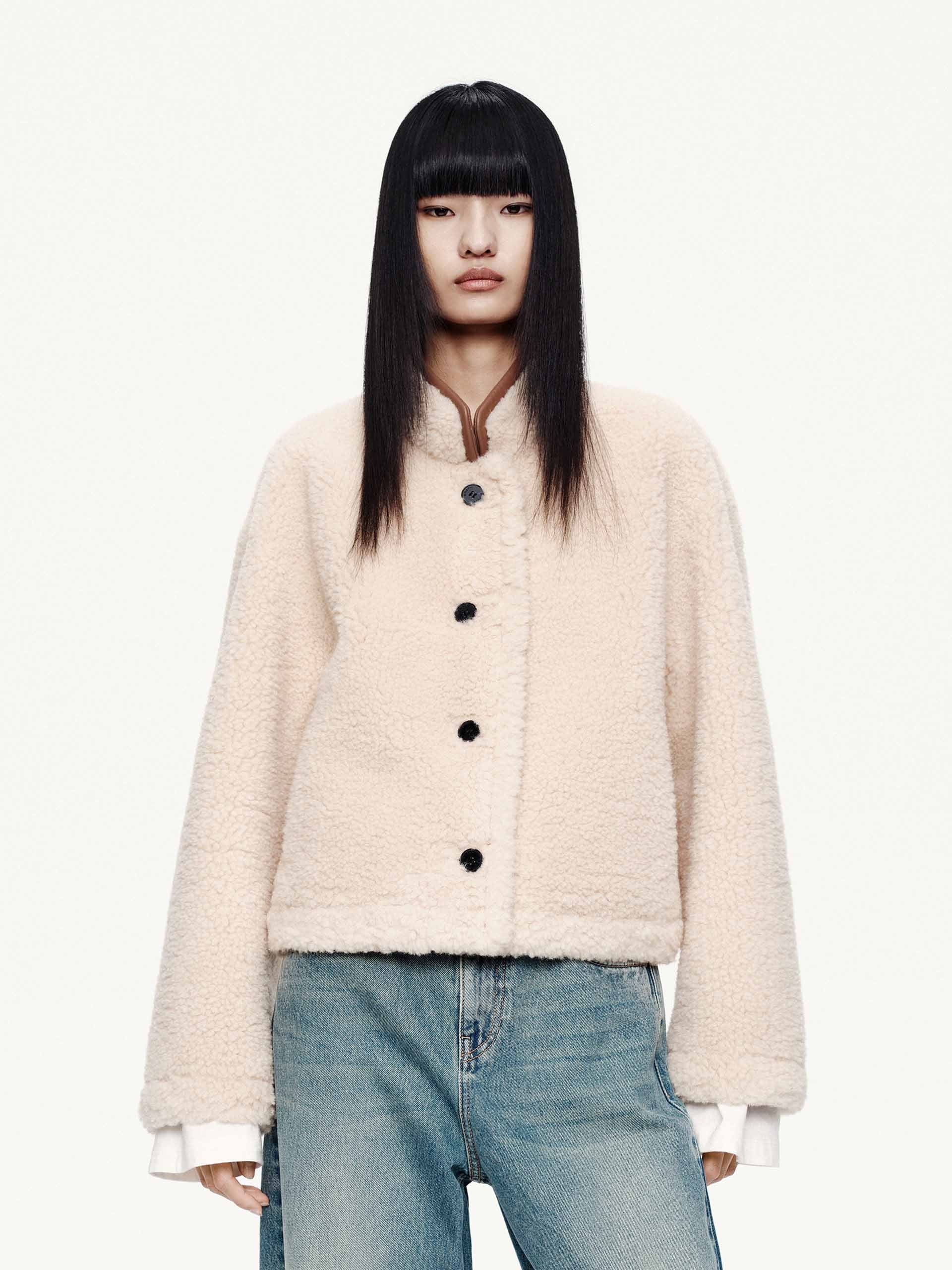 Faux Shearling Button Coat