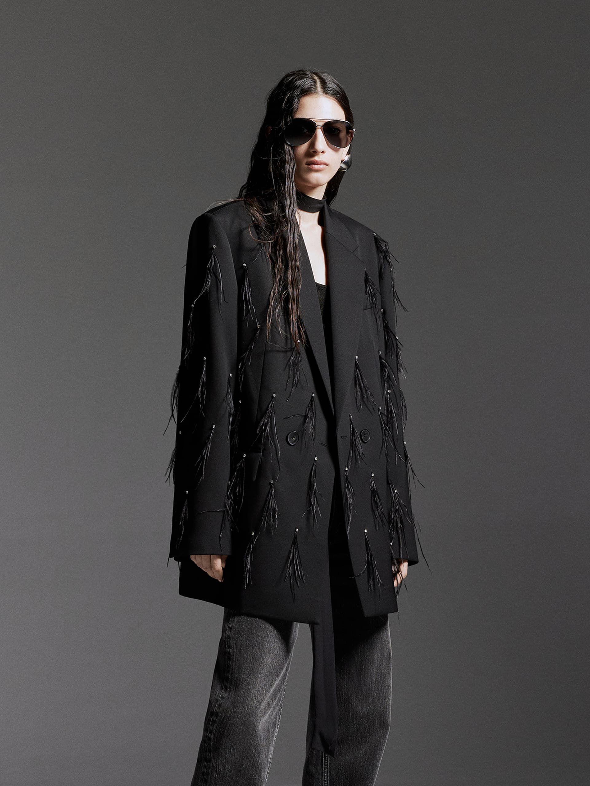 Feather Embellished Wool Blazer - Image 2