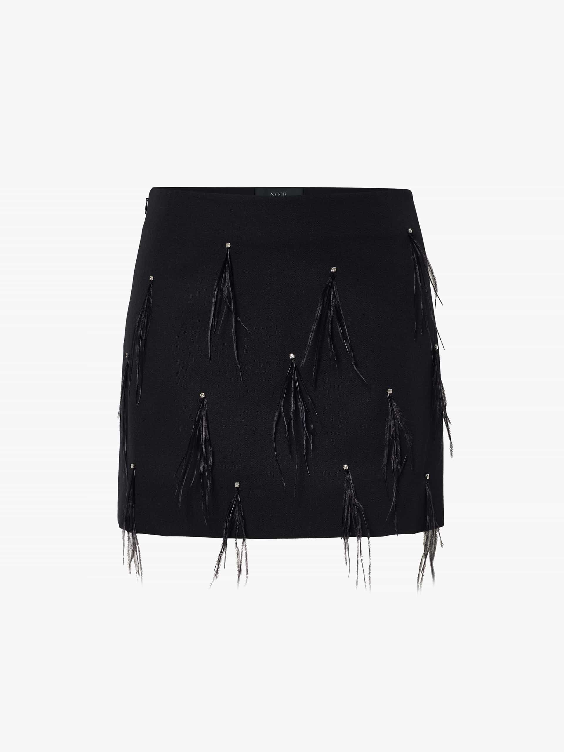 Feather Embellished Wool Skirt - Image 5