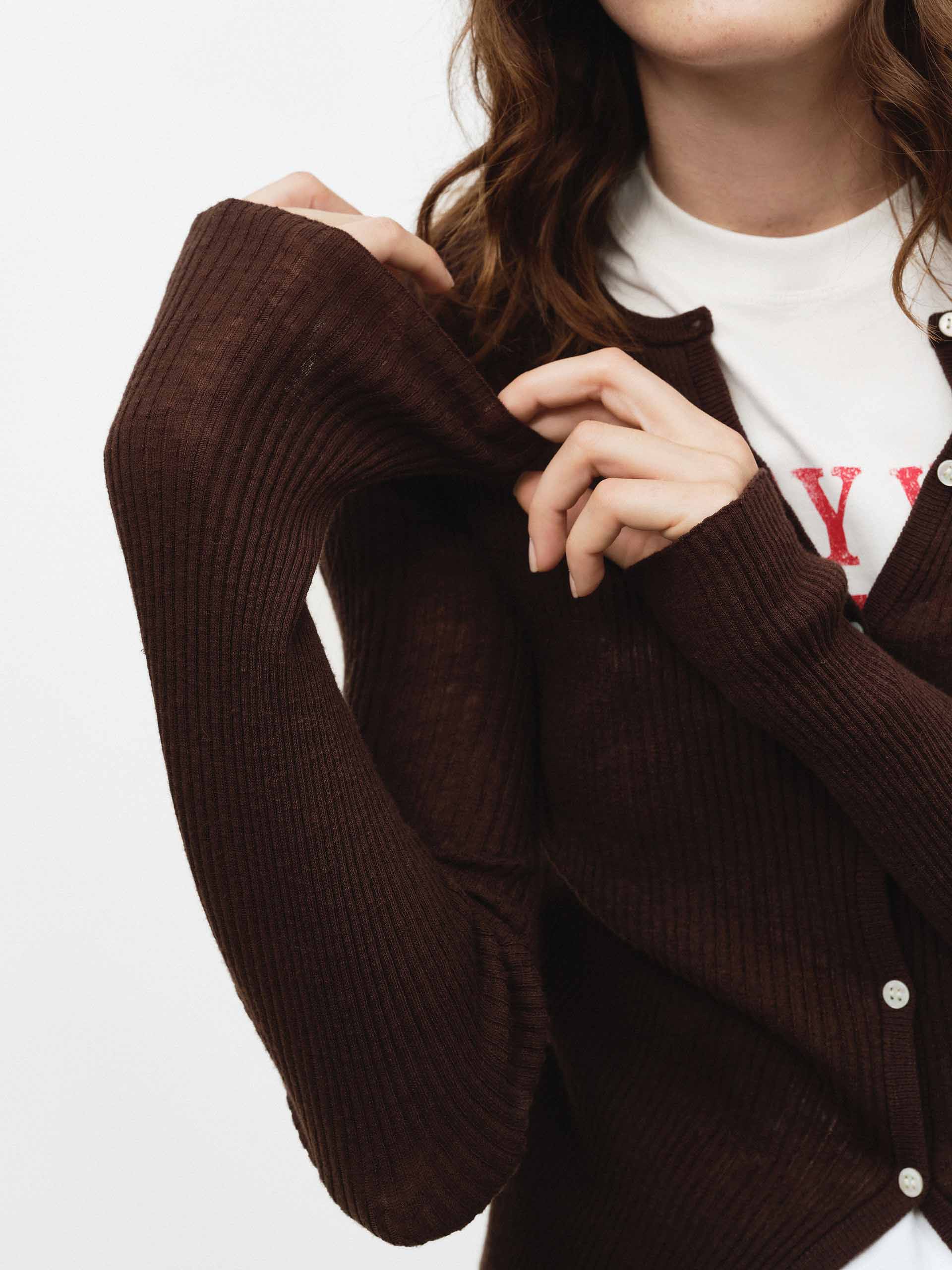 Fine Rib Button Knit Top - Image 8