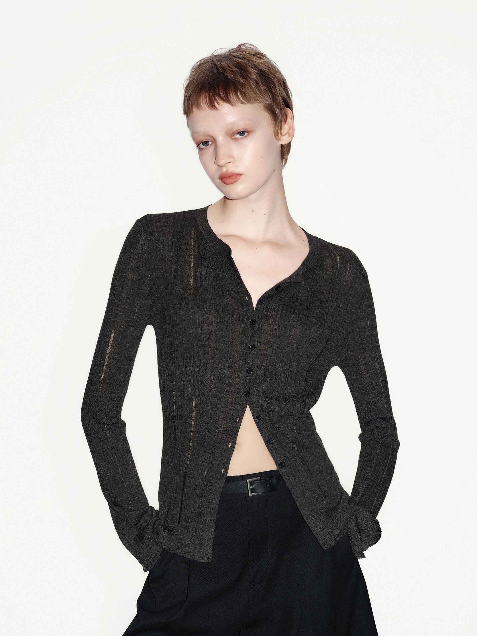 Round Neck Knitted Cardigan
