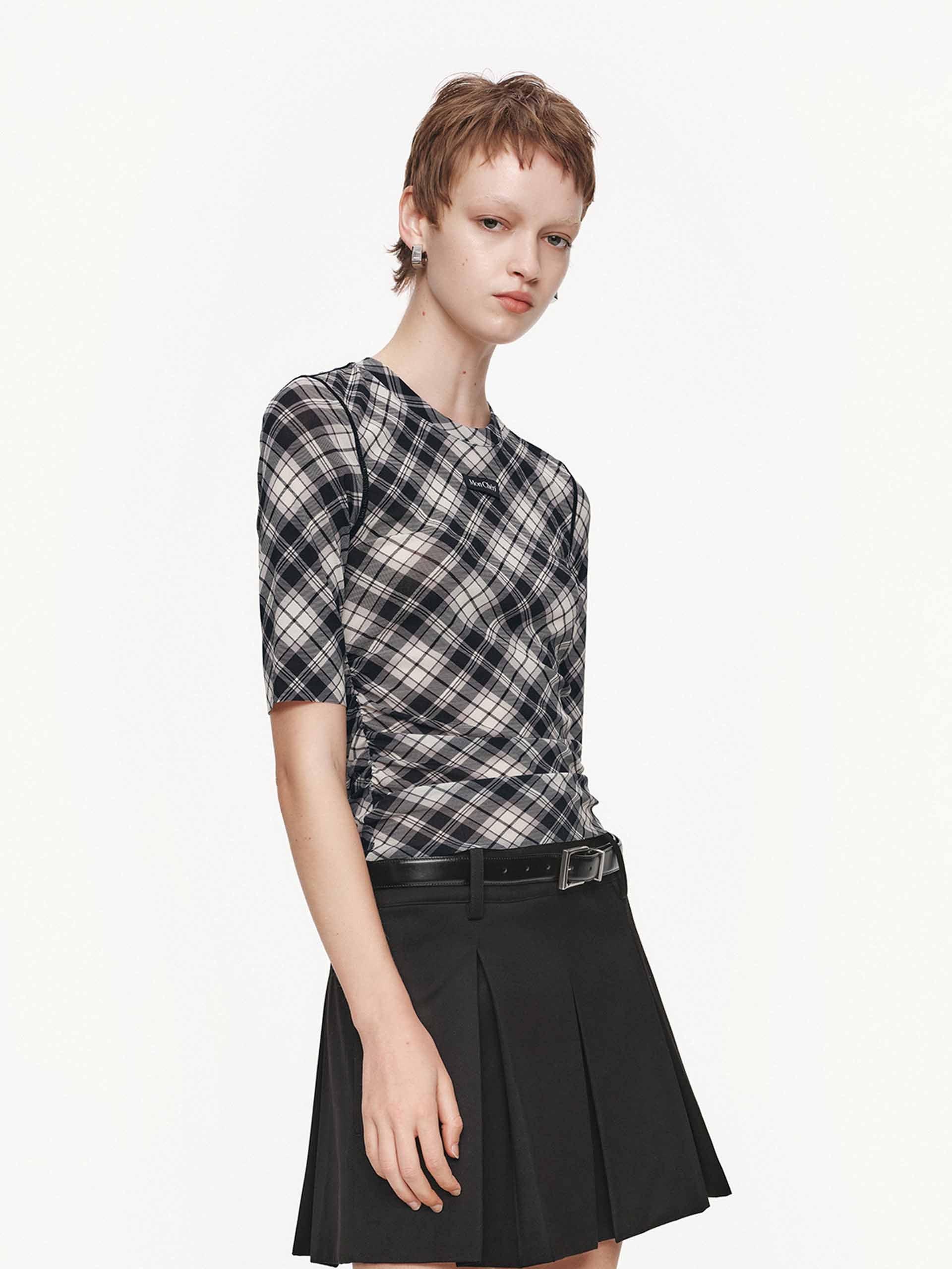 Fitted Plaid Pattern Top - Image 3