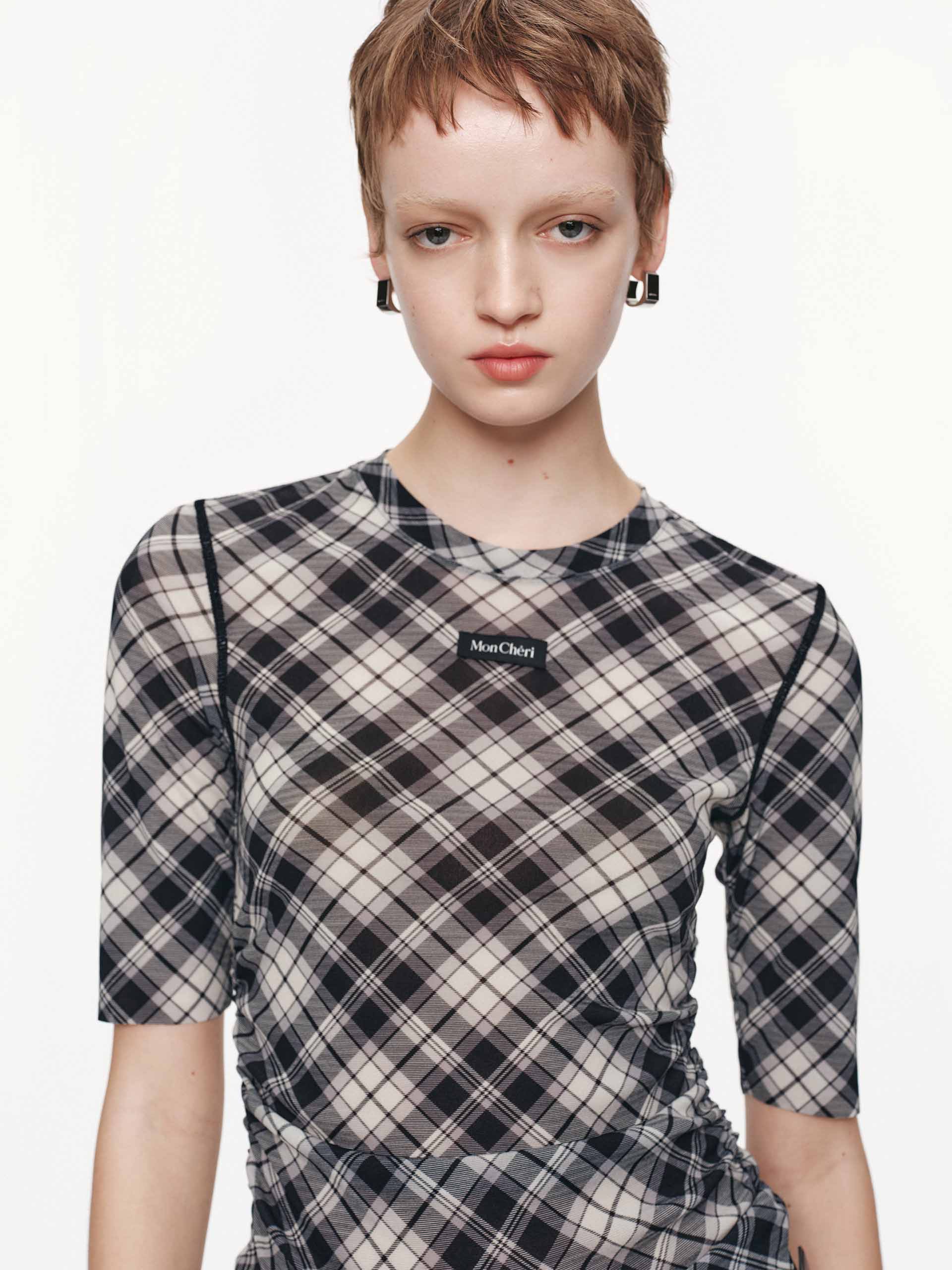 Fitted Plaid Pattern Top - Image 7