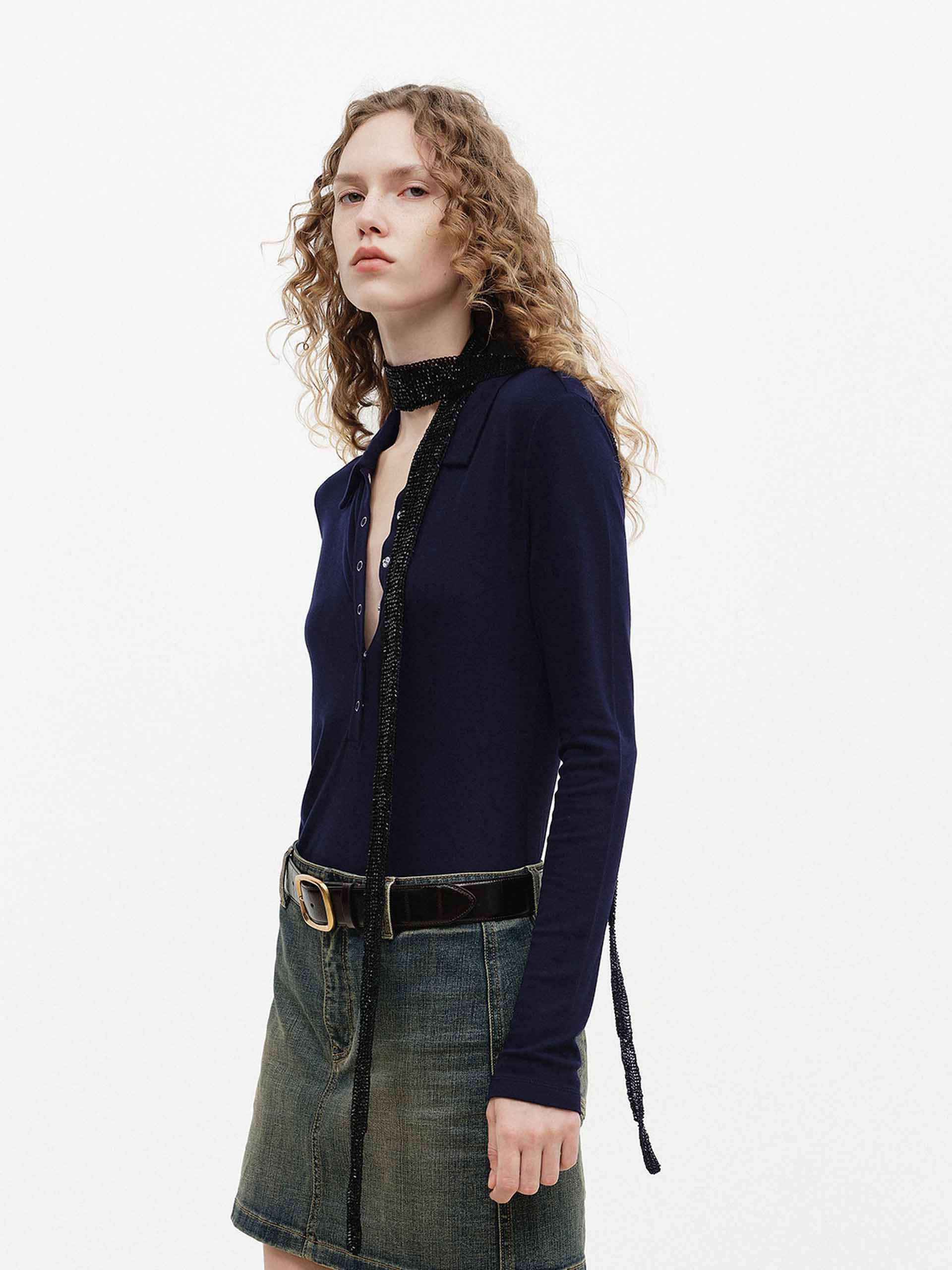 Fitted Polo Collar Top - Image 7