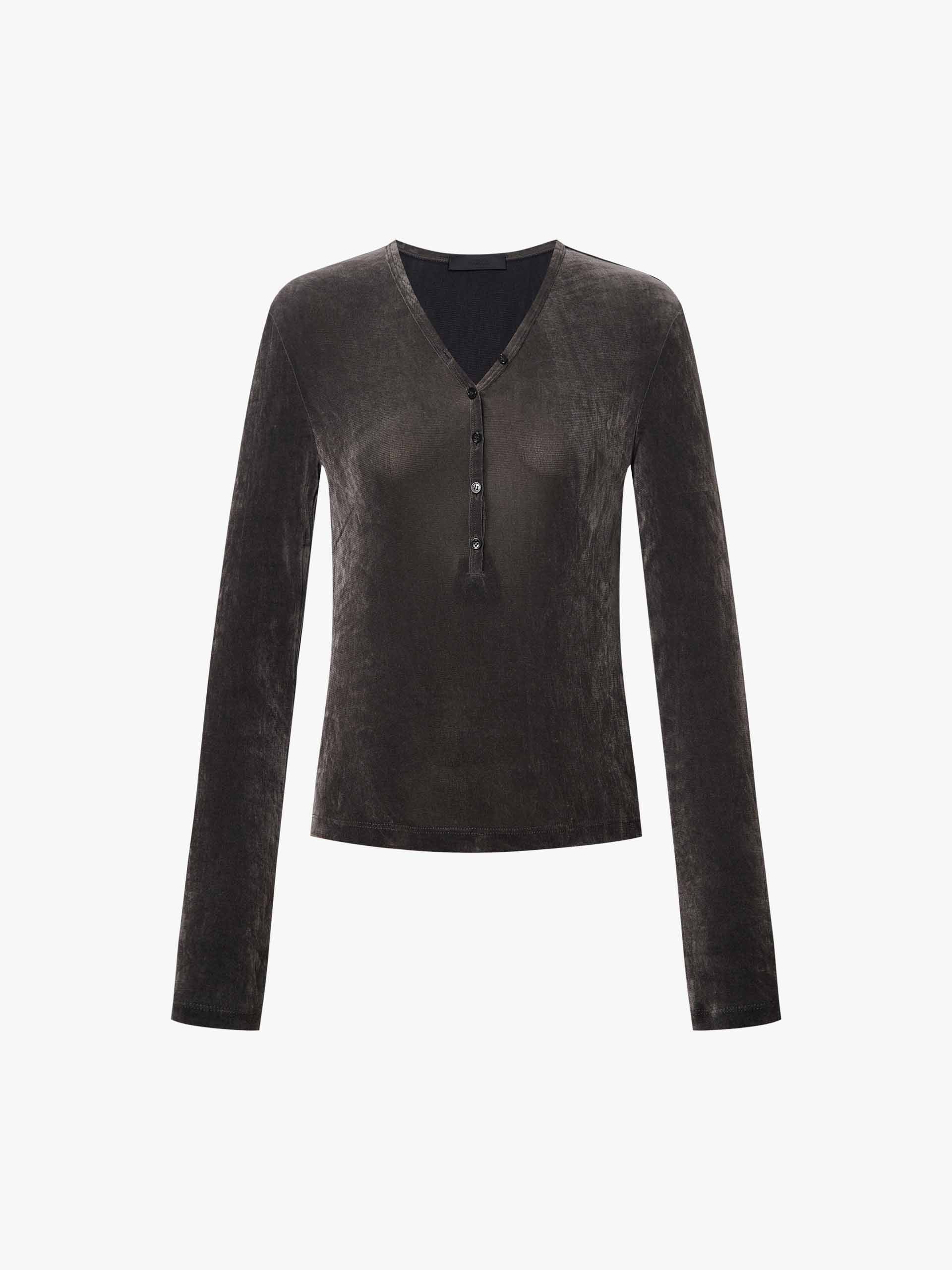 Fitted V-neck Velvet Blouse - Image 5
