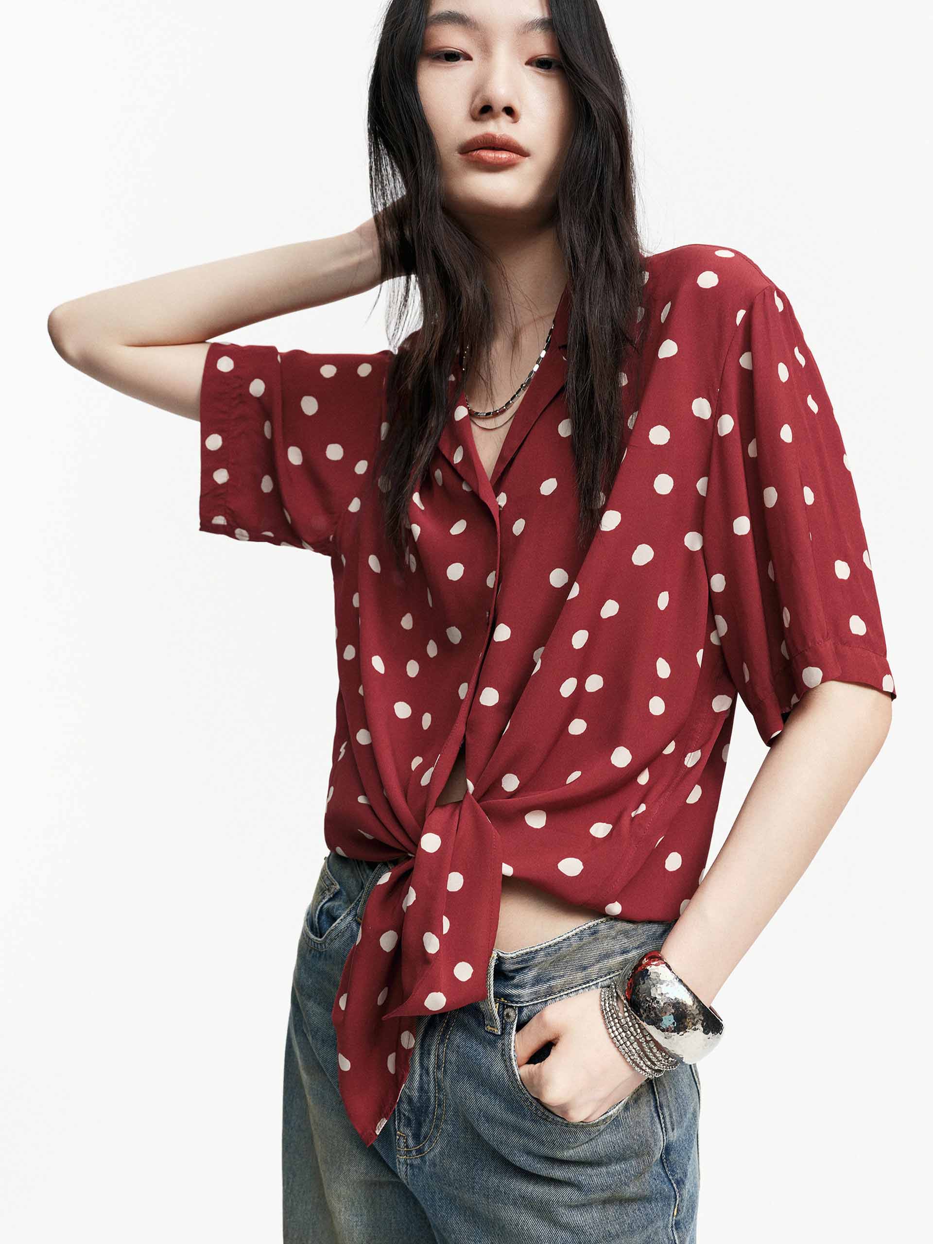 Flirty Polka Dot Chiffon Shirt