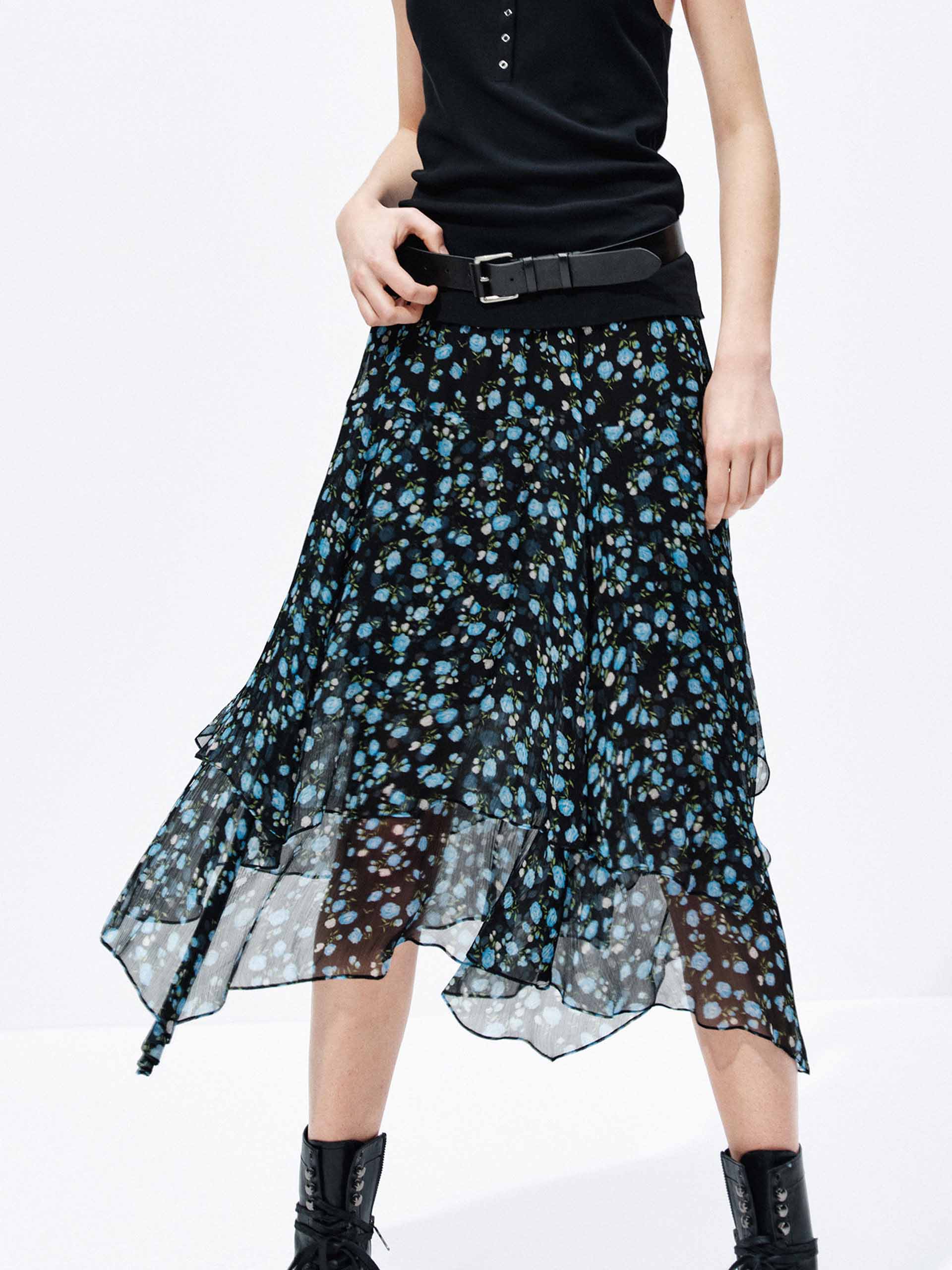 Floral Asymmetric Hem Skirt