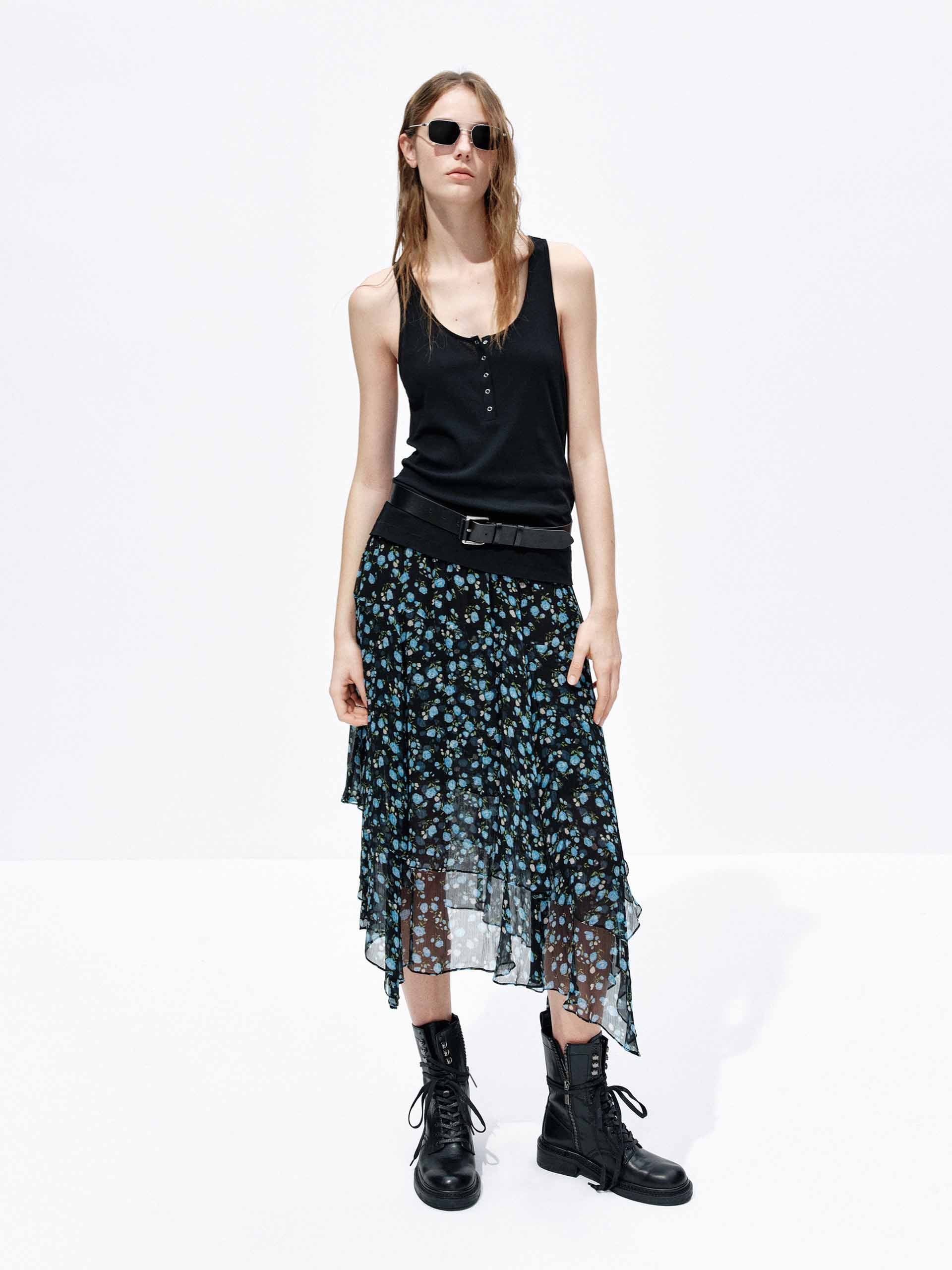 Floral Asymmetric Hem Skirt - Image 2