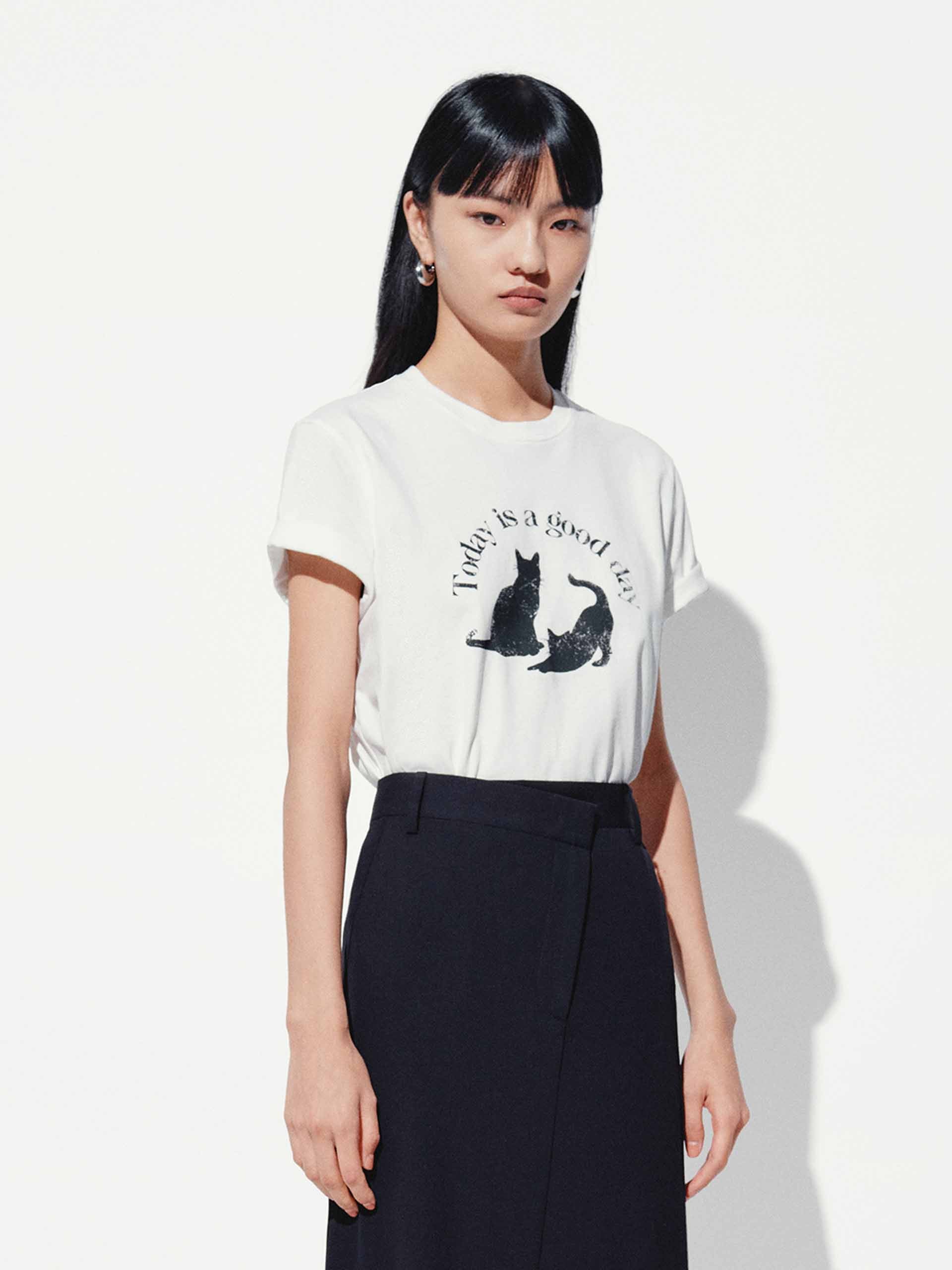Front Cat Print Cotton T-shirt - Image 3