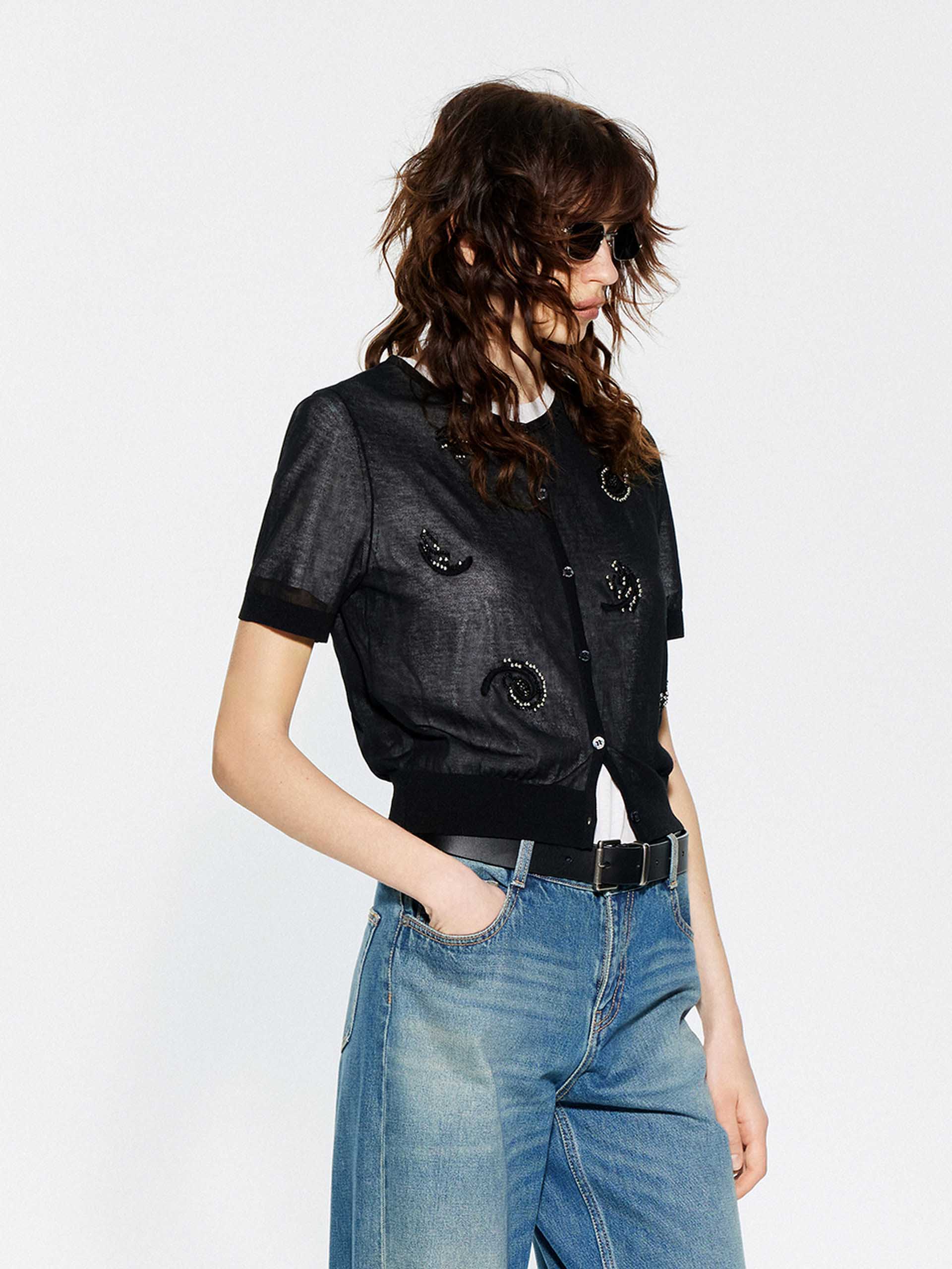 Front Embroidery Knitted Cardigan - Image 3
