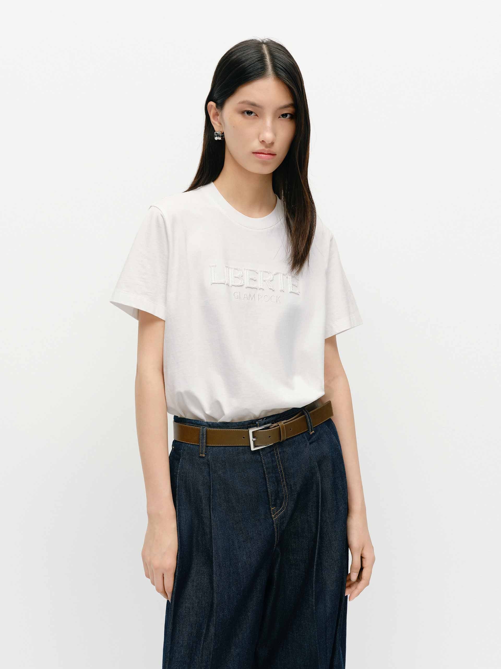 Front Letter Cotton T-shirt - Image 14