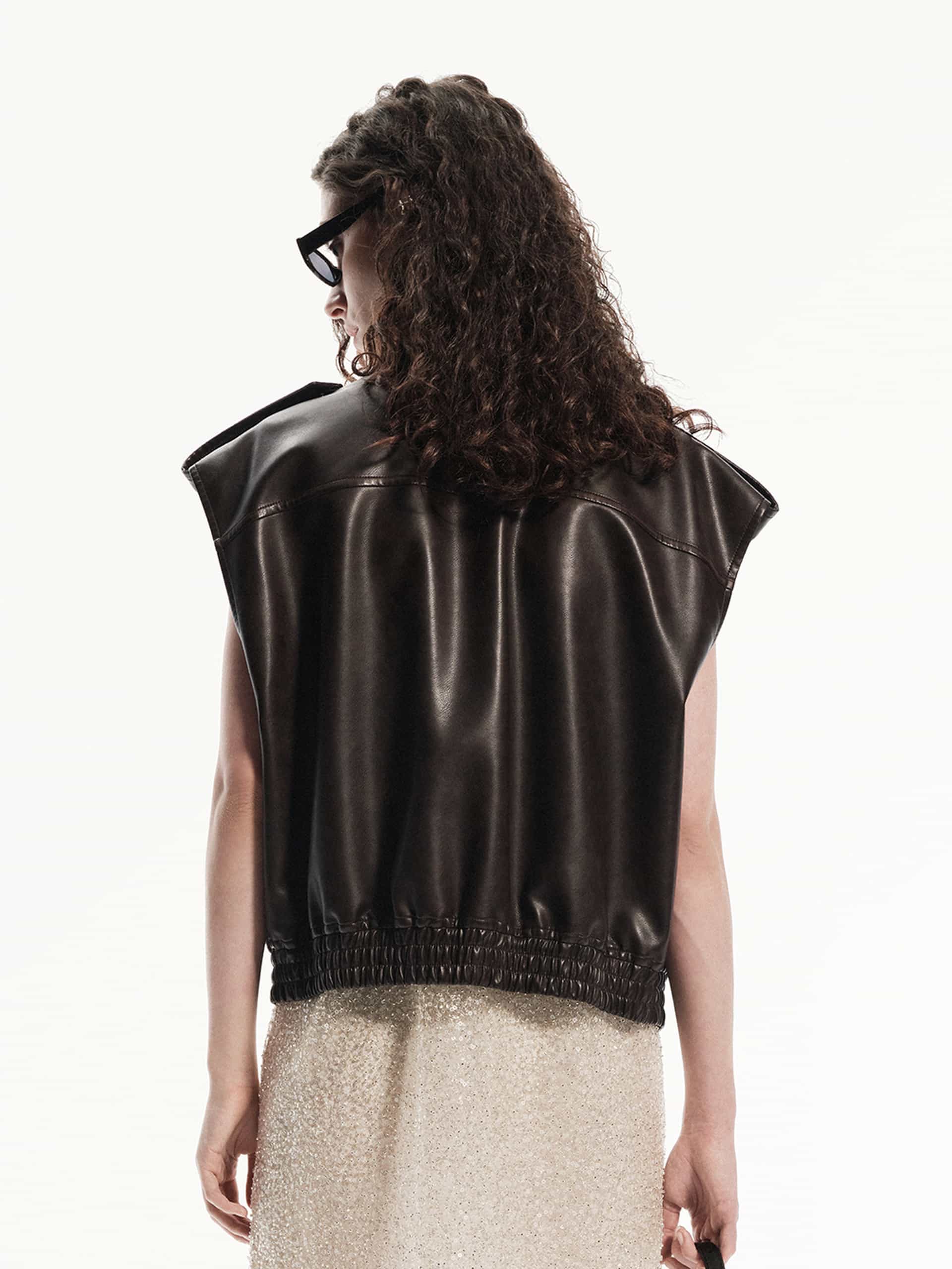 Front Pocket Leather Waistcoat - Image 6