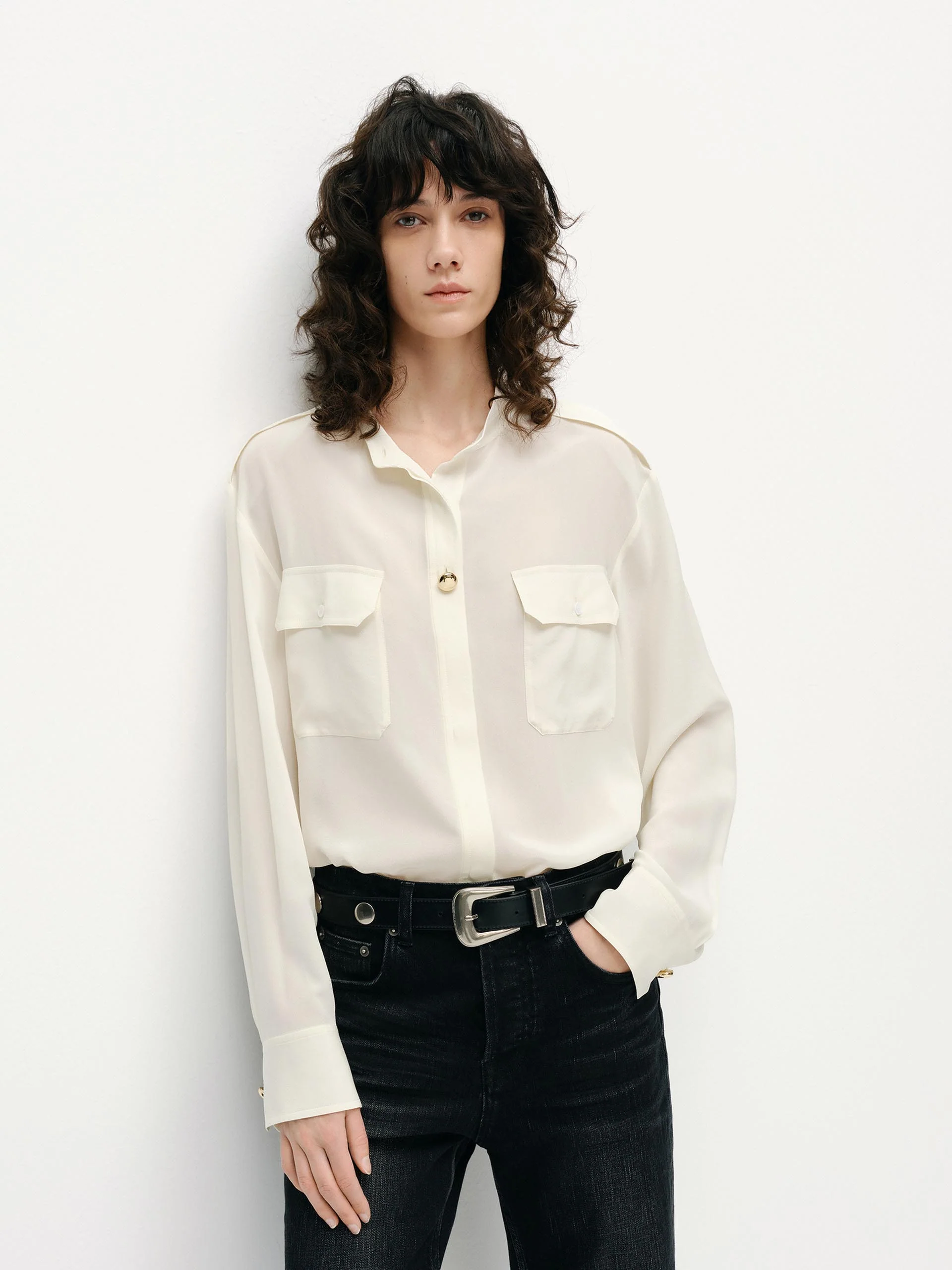 Front Pocket Silk Top