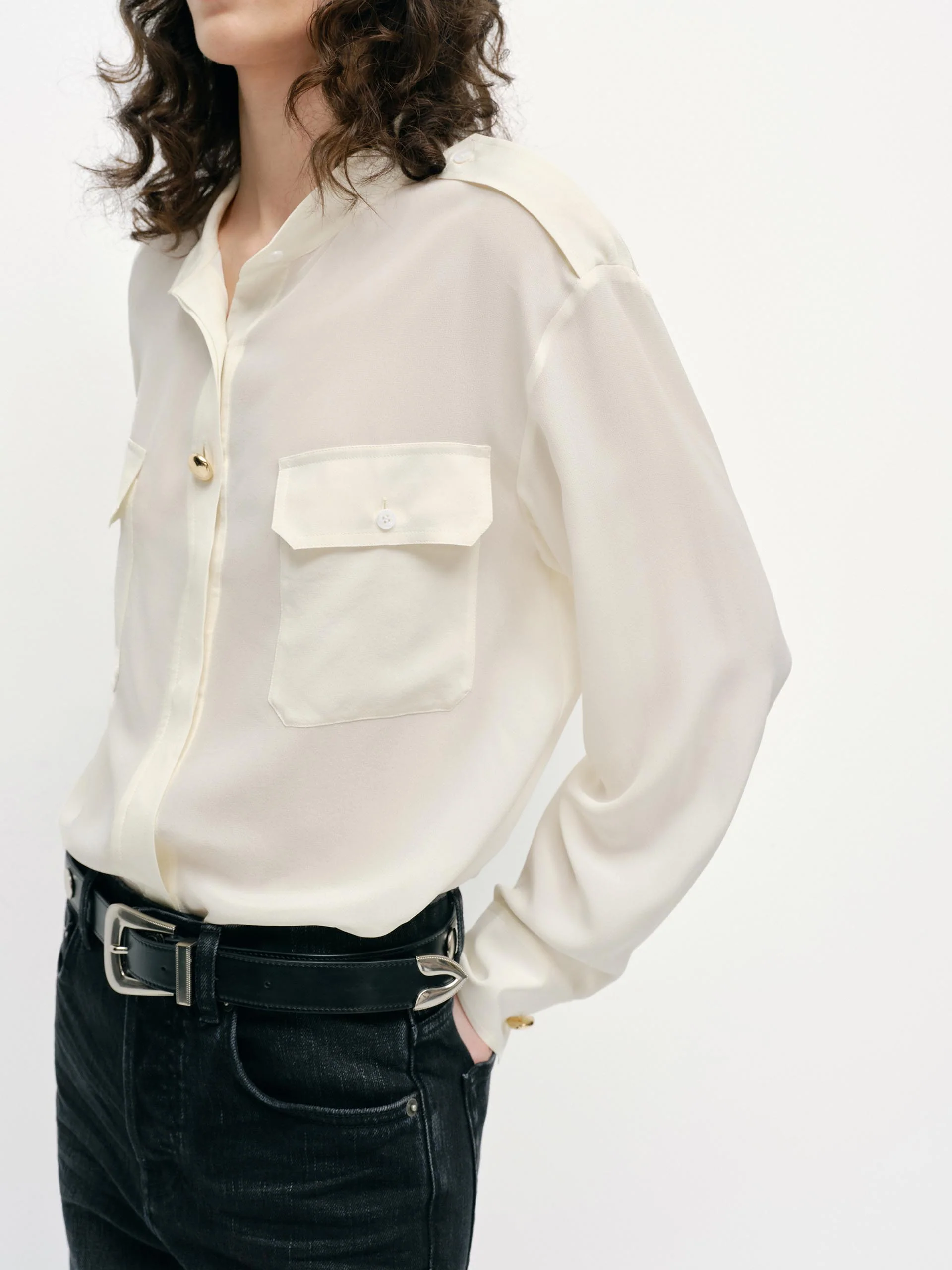 Front Pocket Silk Top - Image 8