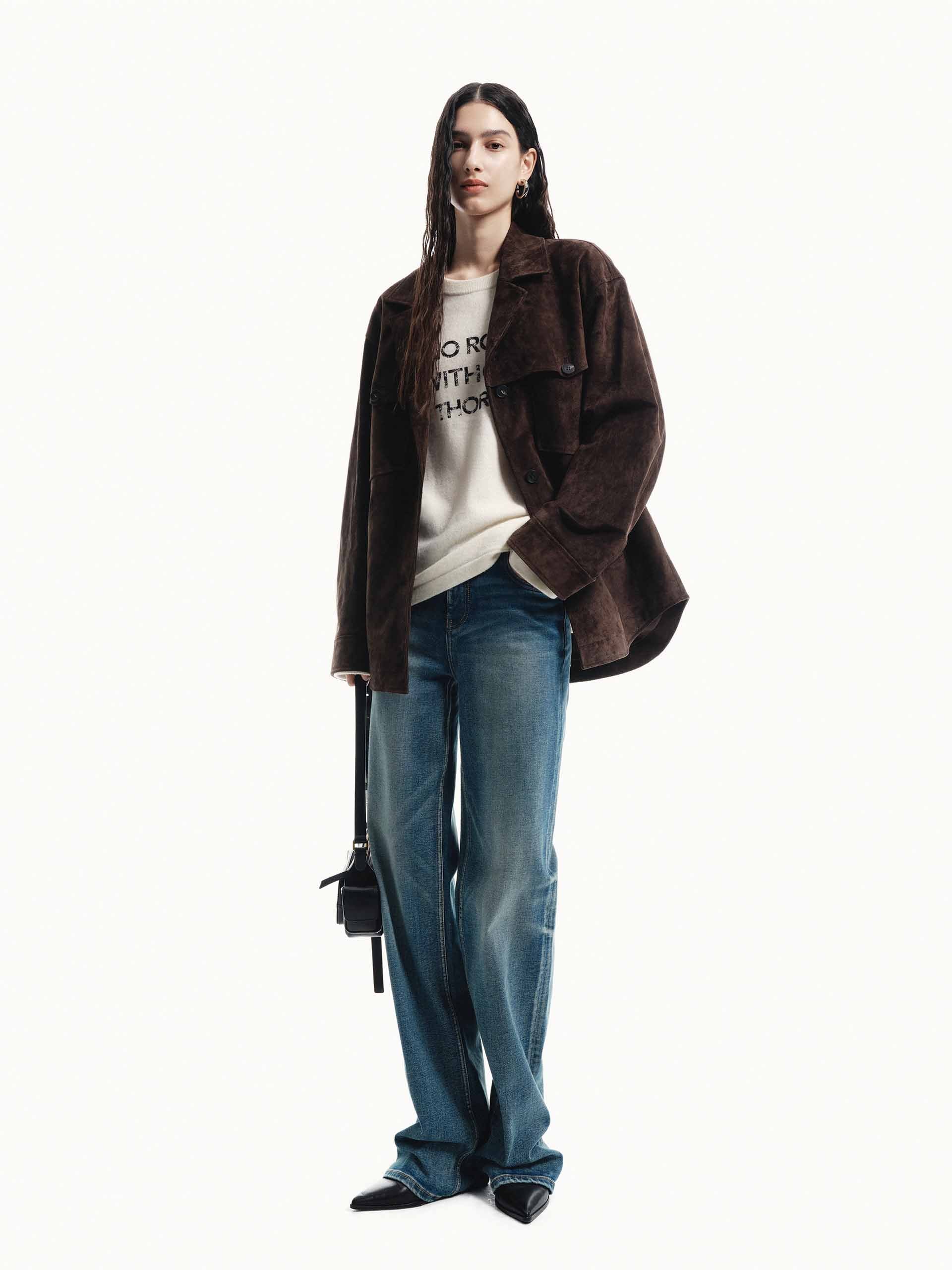 Front Pocket Suede Coat - Image 2