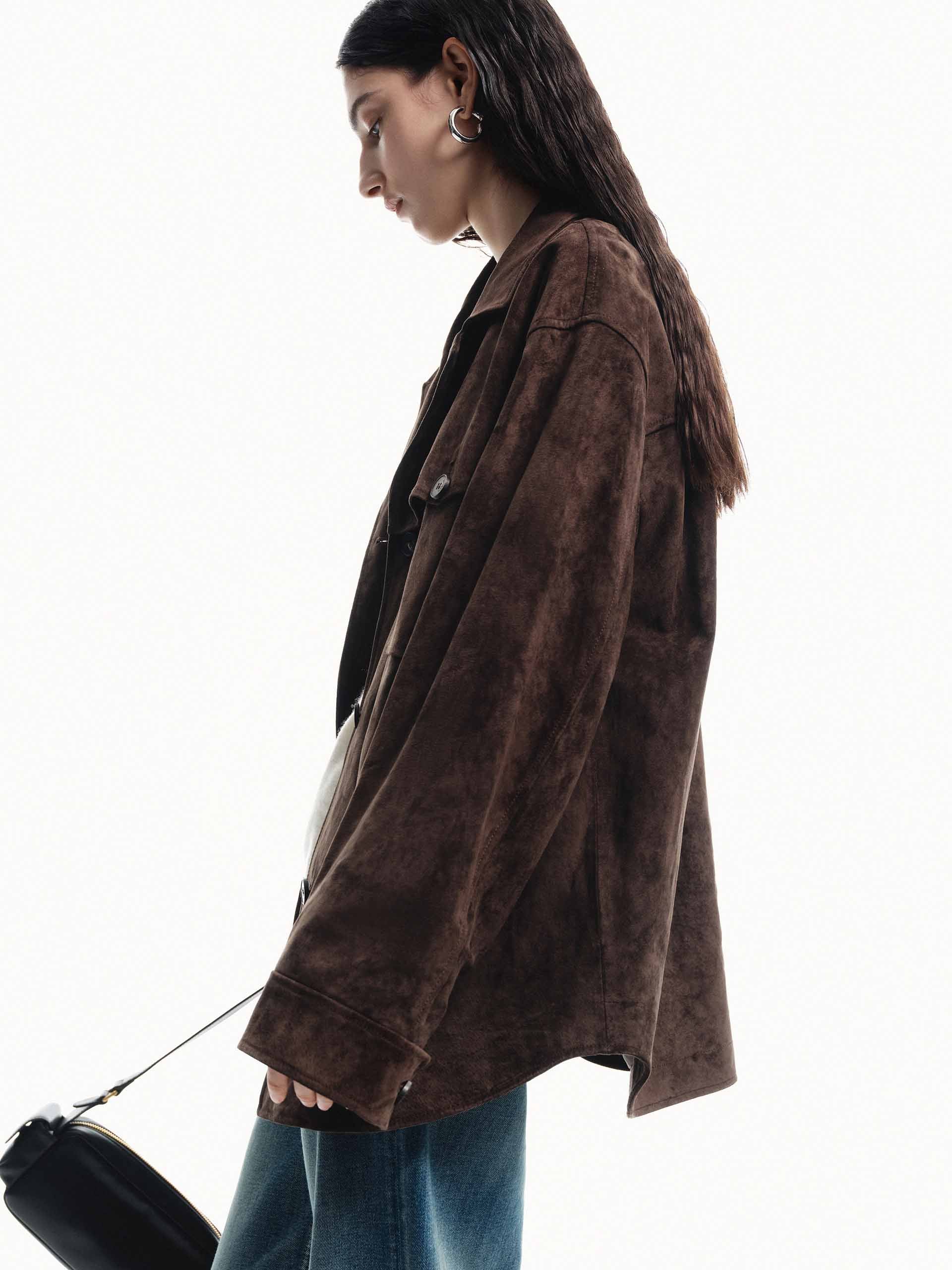 Front Pocket Suede Coat - Image 3
