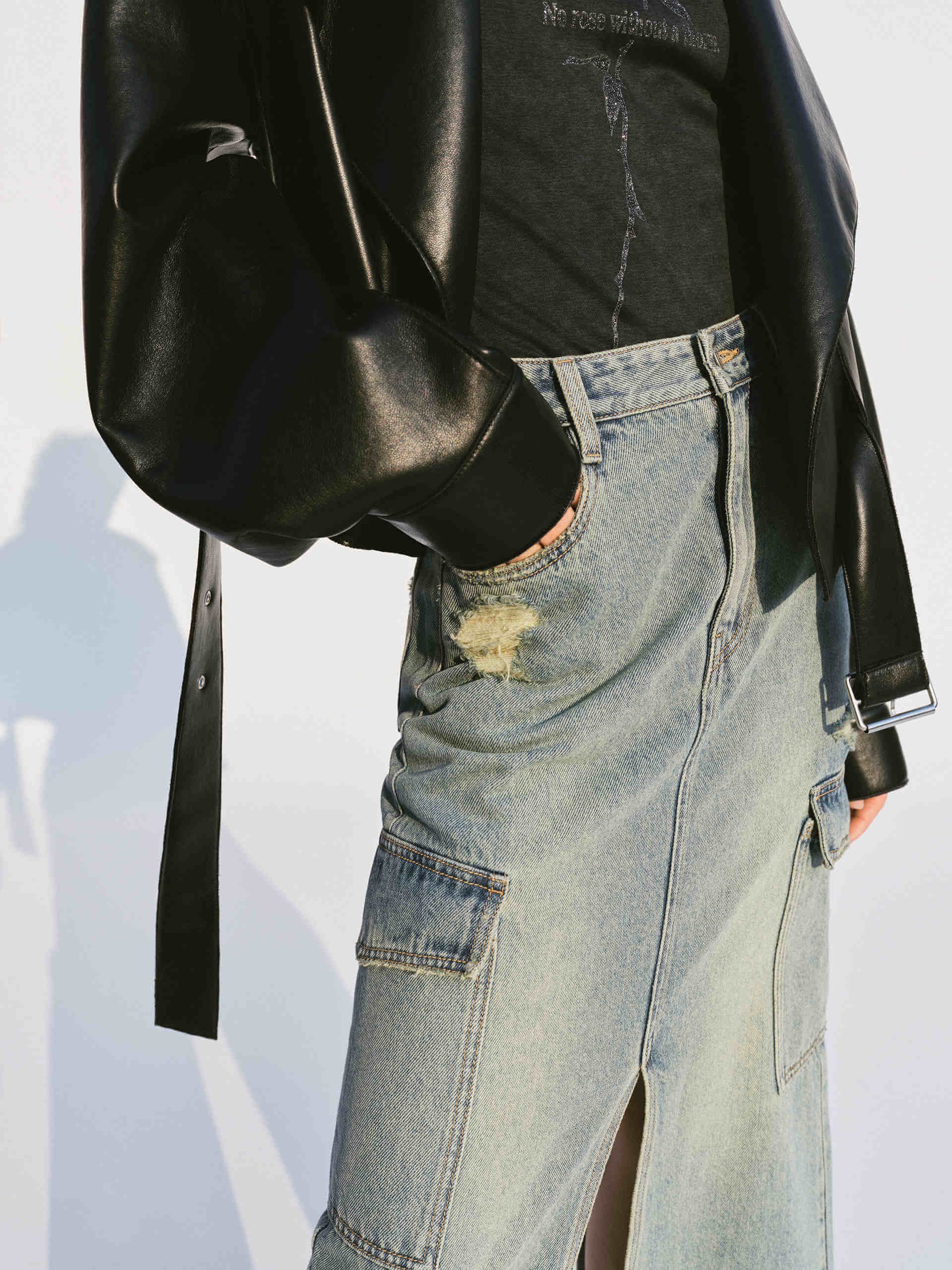 Front Slit Distressed Skirt - Image 3