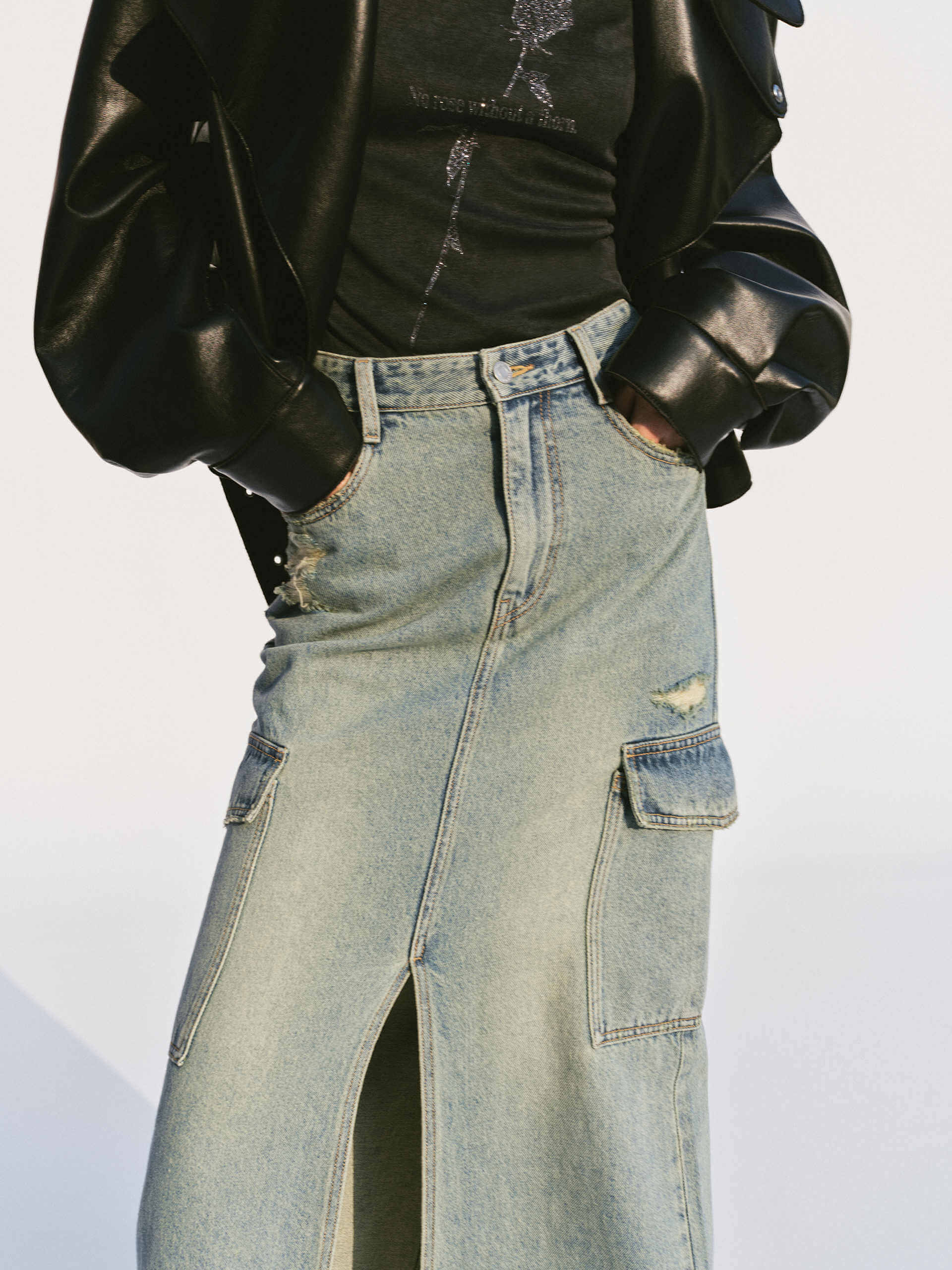 Front Slit Distressed Skirt - Image 6