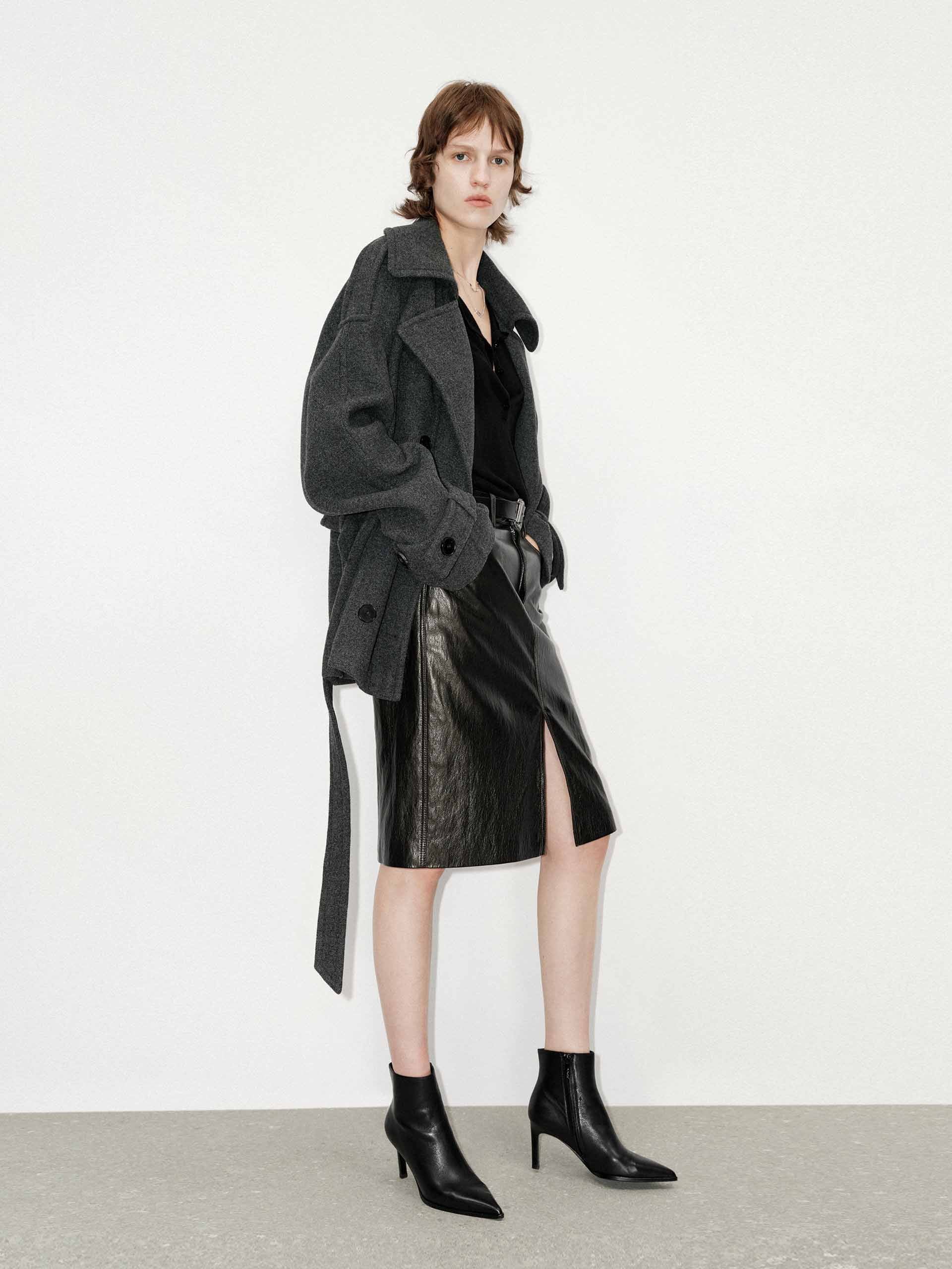 Front Slit Leather Skirt - Image 3