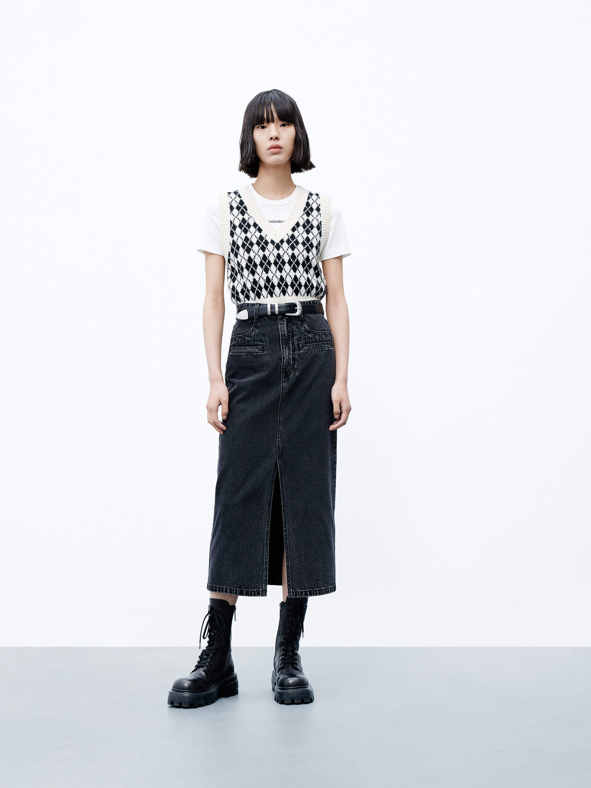 Front Slit Midi Denim Skirt - Image 2