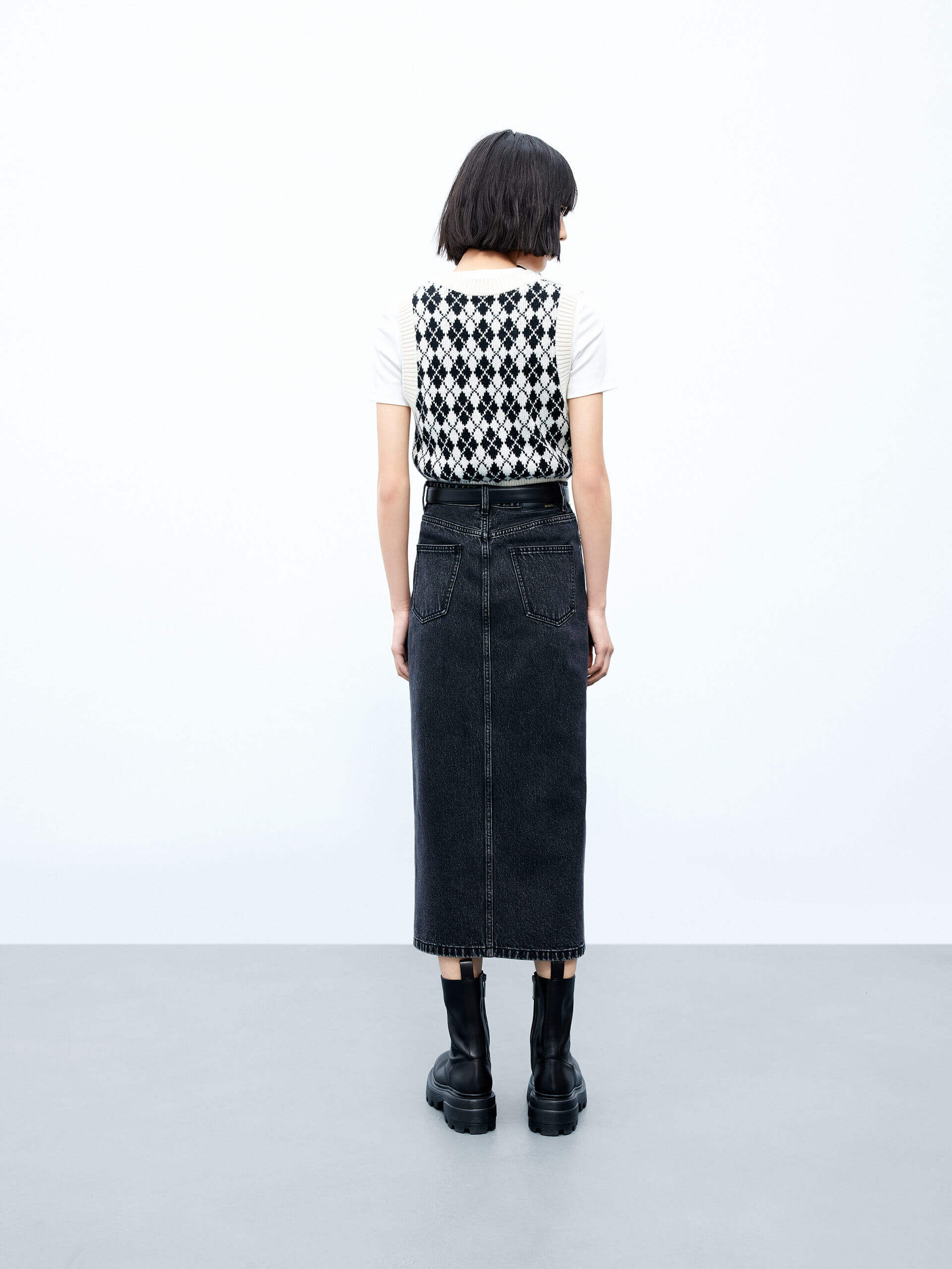 Front Slit Midi Denim Skirt - Image 3