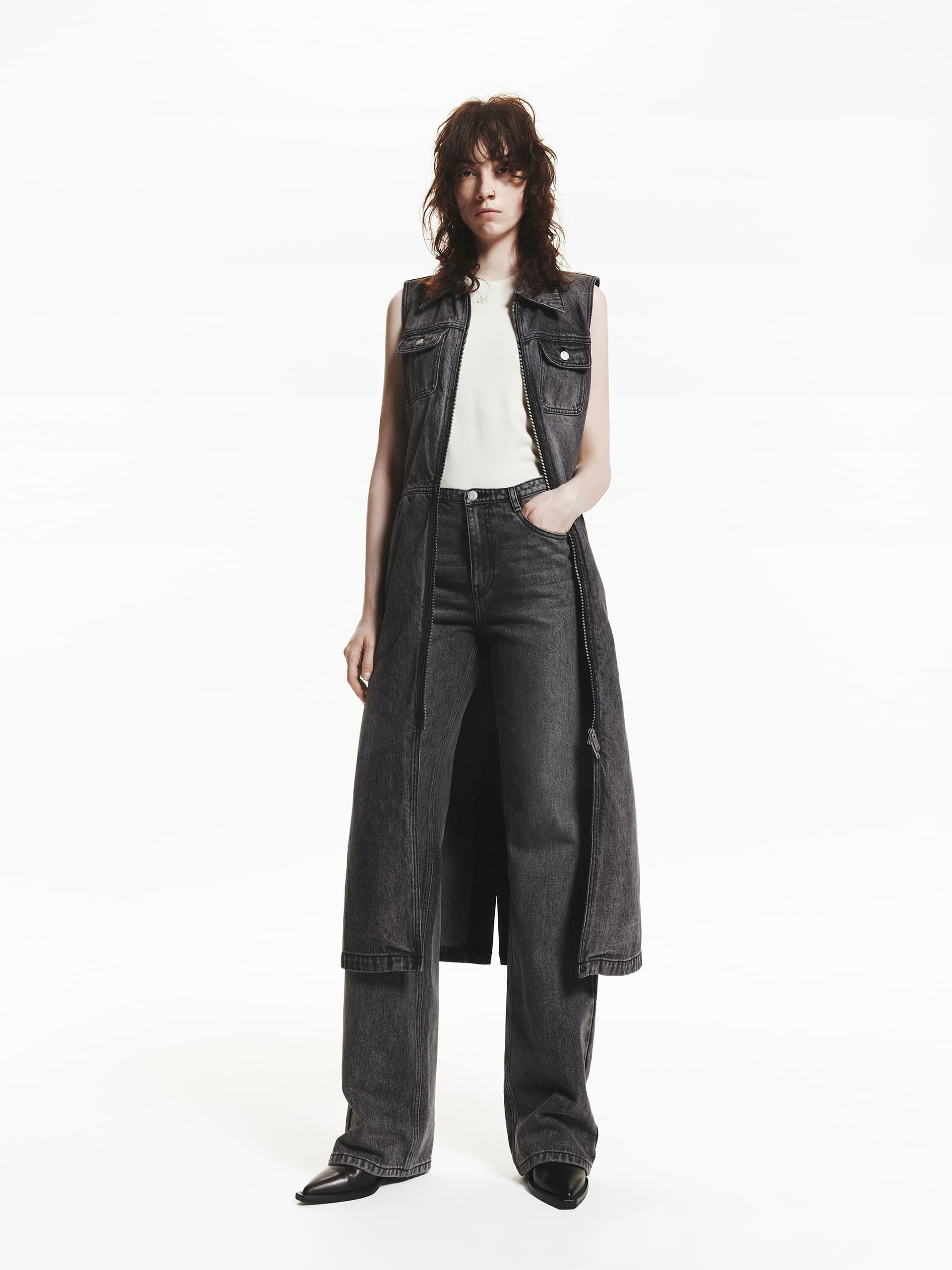Front Zip Denim Dress - Image 2