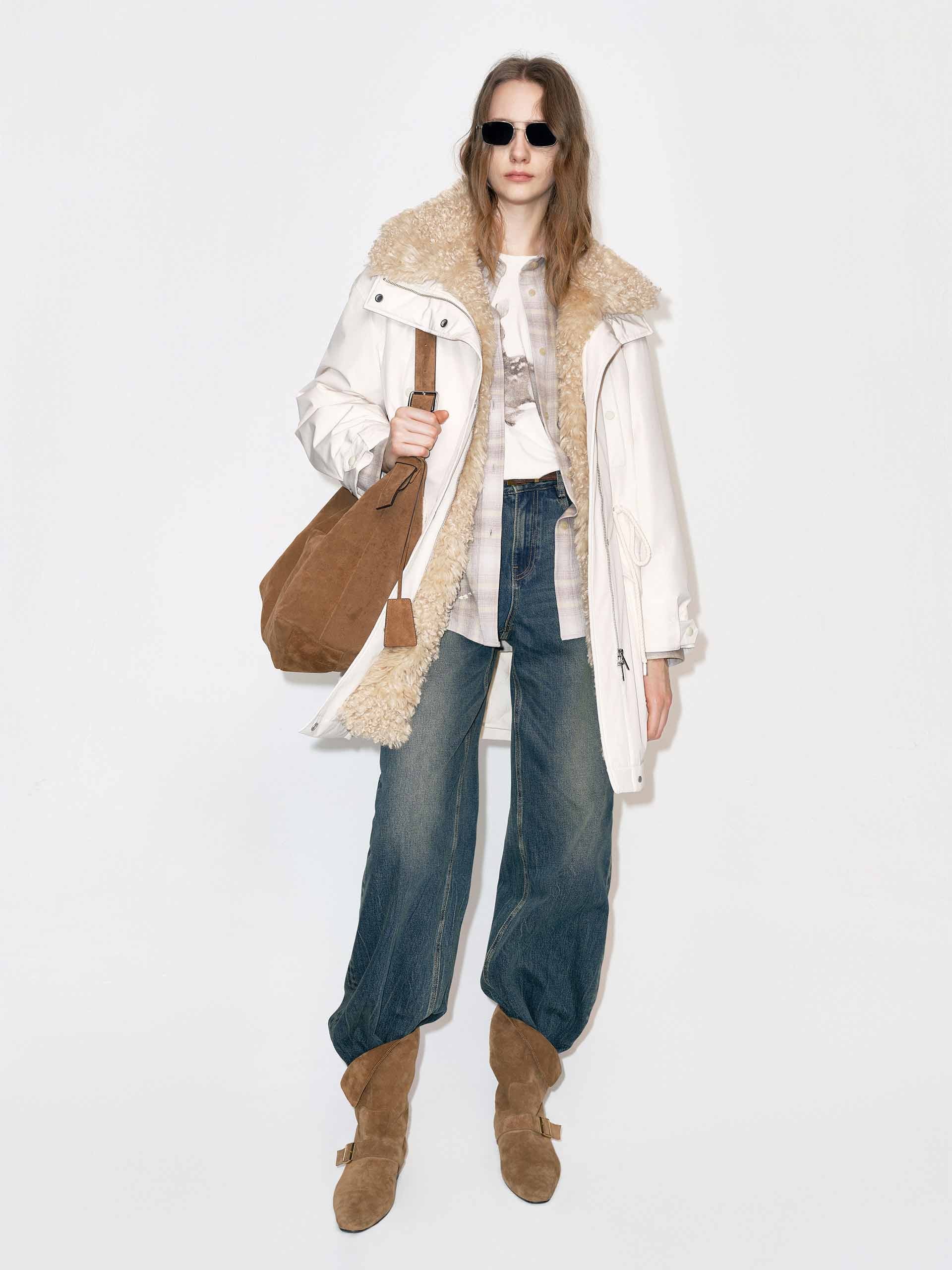 Fur Collar Drawstring Down Jacket - Image 2