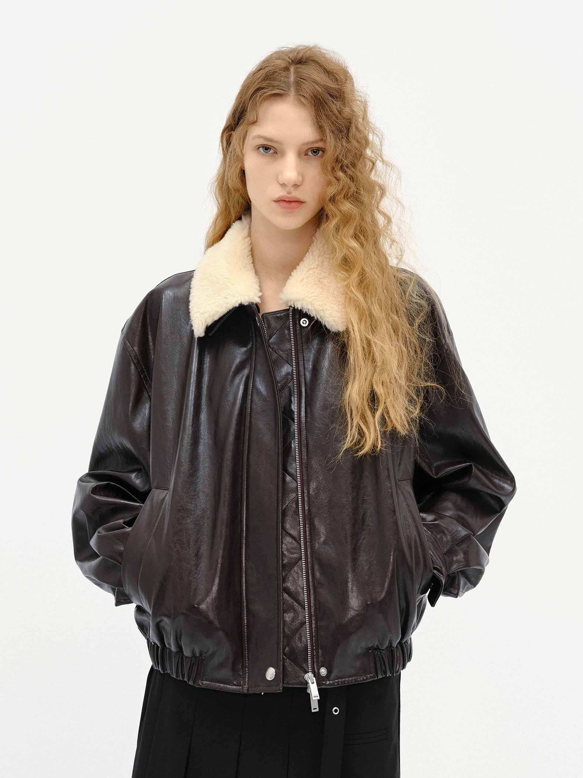 Fur Collar Leather Coat